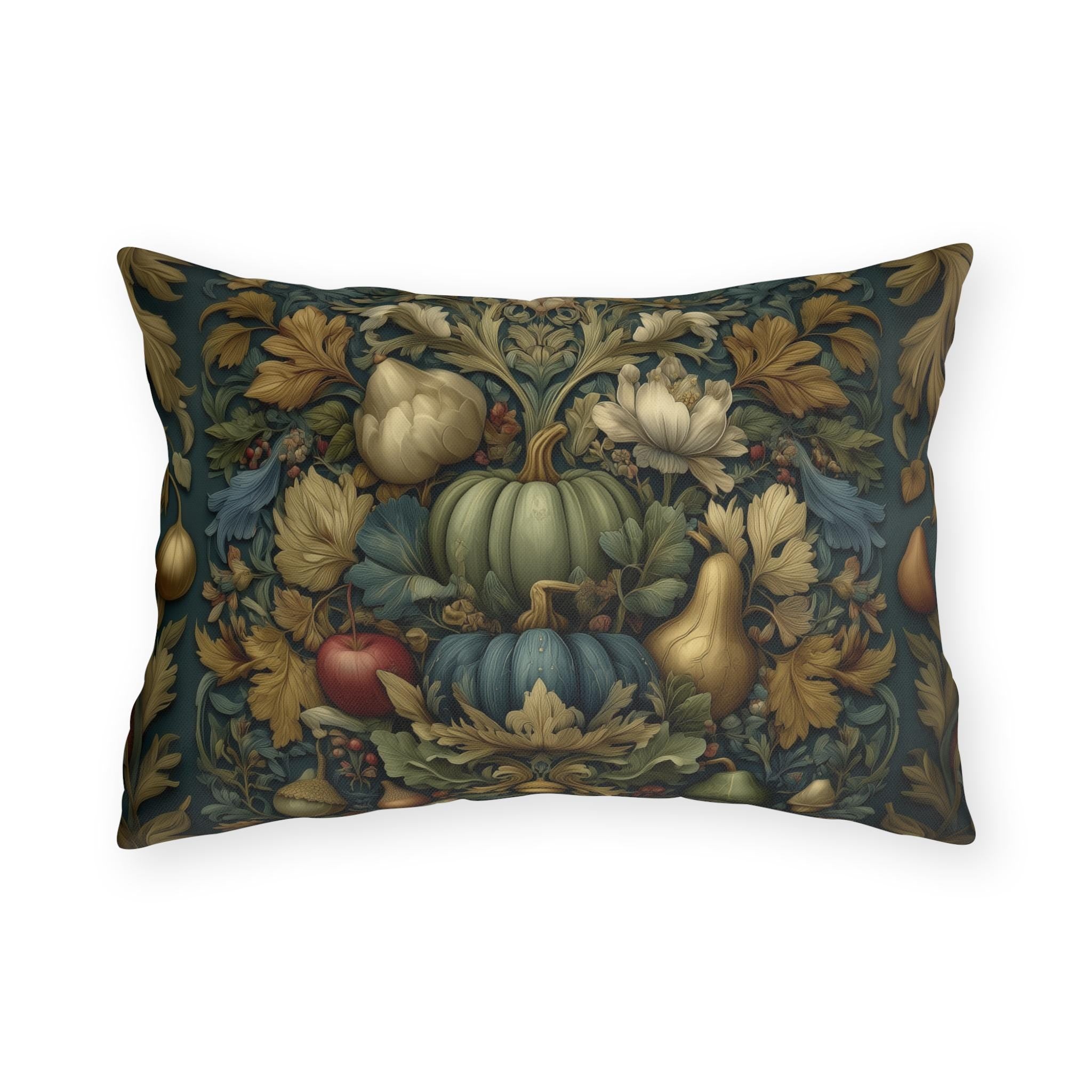 William Morris Outdoor Pillow Fall Harvest Tapestry Style Pumpkin Botanical Autumn Porch Decor