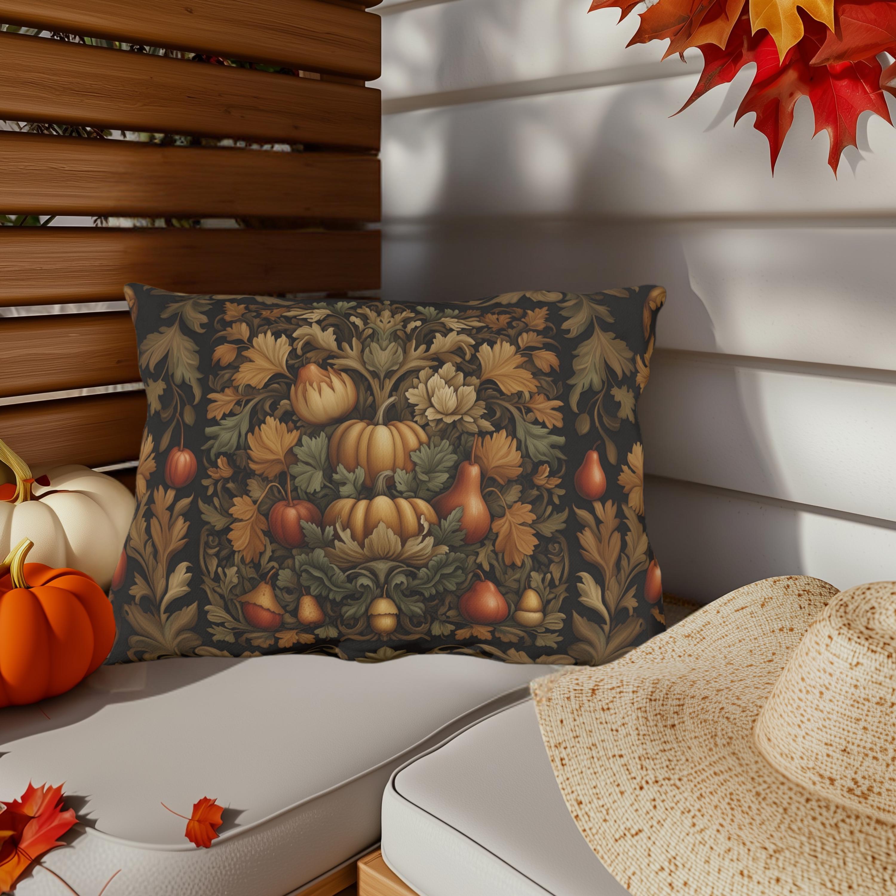 William Morris Outdoor Pillow: Autumn Harvest Tapestry Pumpkin Fall Vintage Style Porch Decor