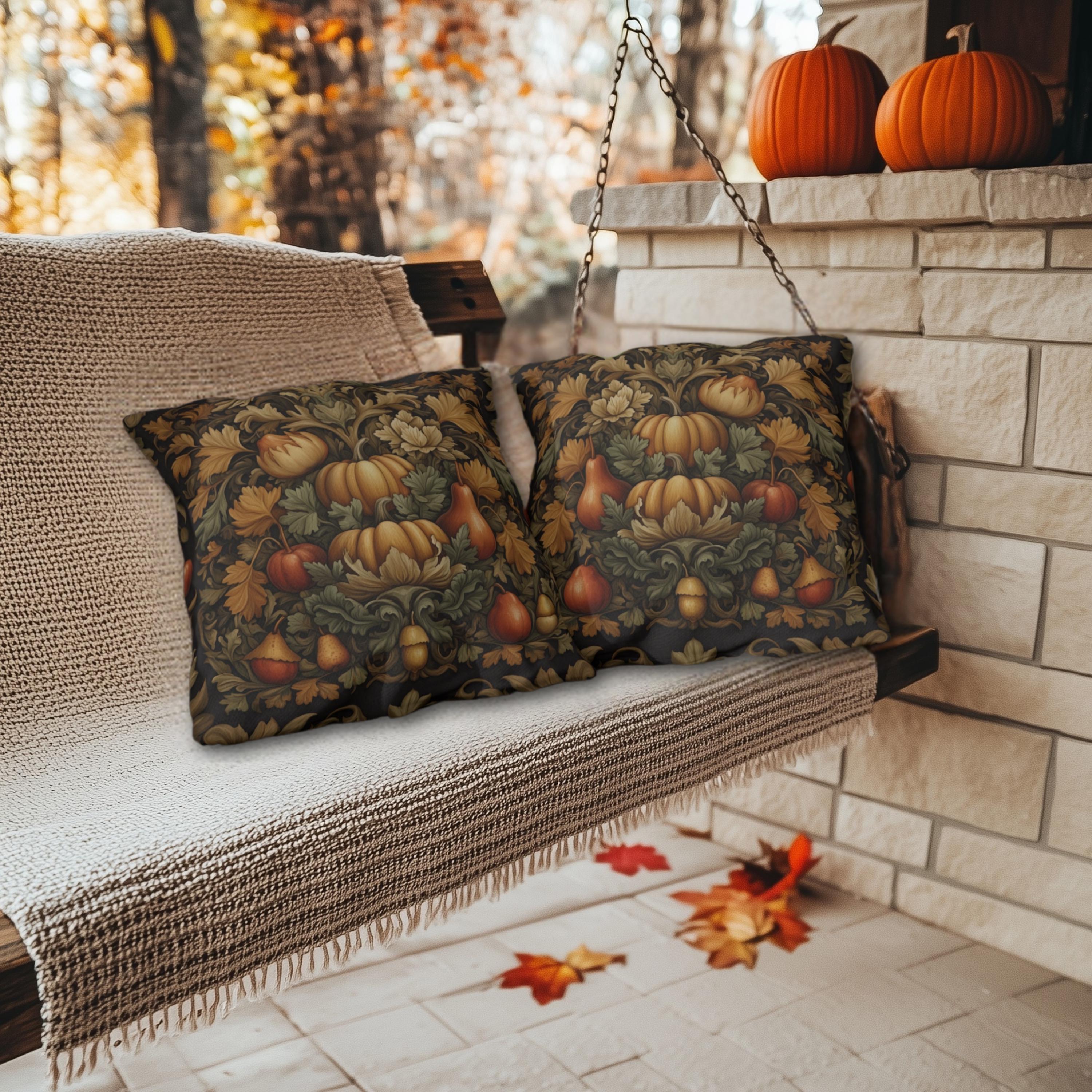 William Morris Outdoor Pillow: Autumn Harvest Tapestry Pumpkin Fall Vintage Style Porch Decor