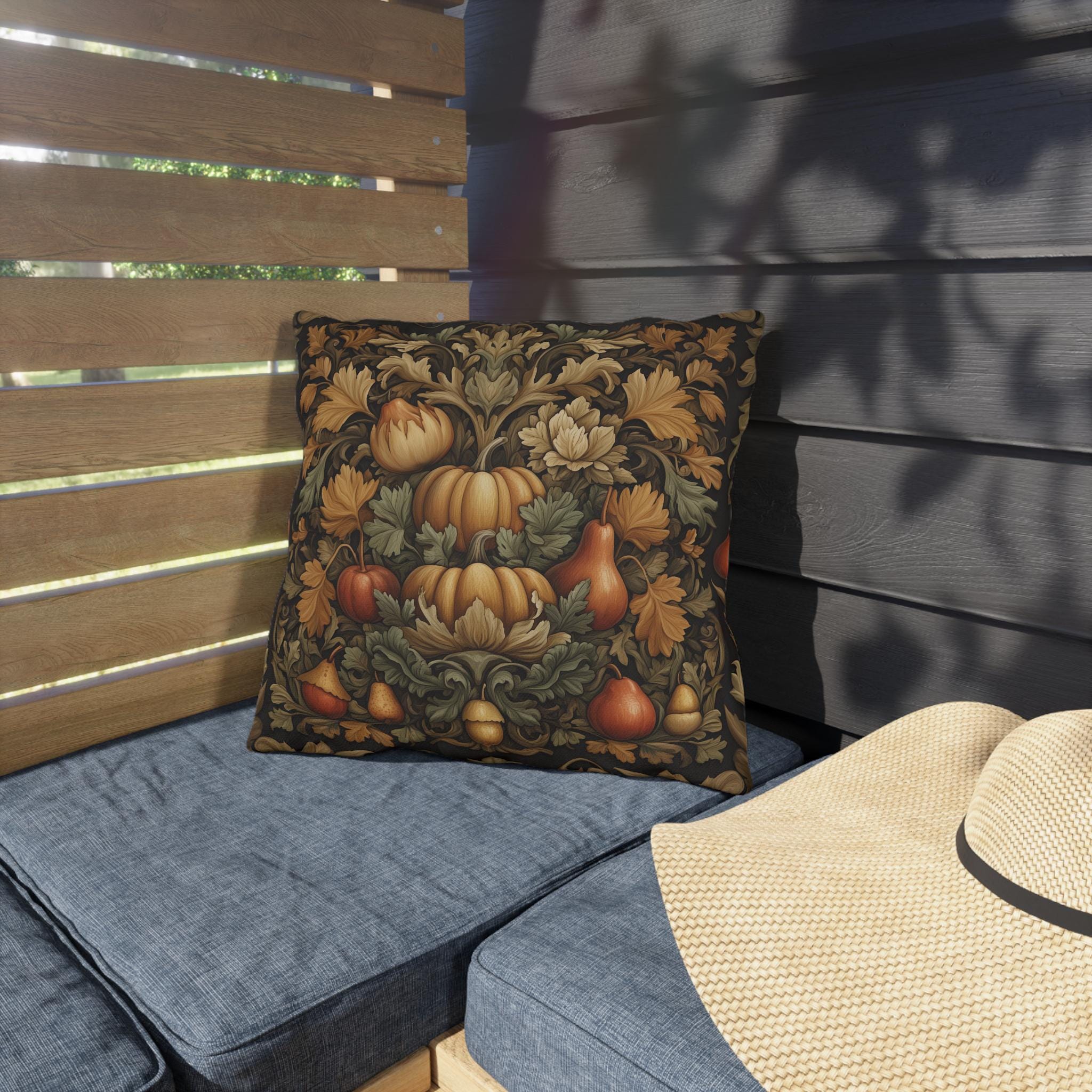 William Morris Outdoor Pillow: Autumn Harvest Tapestry Pumpkin Fall Vintage Style Porch Decor
