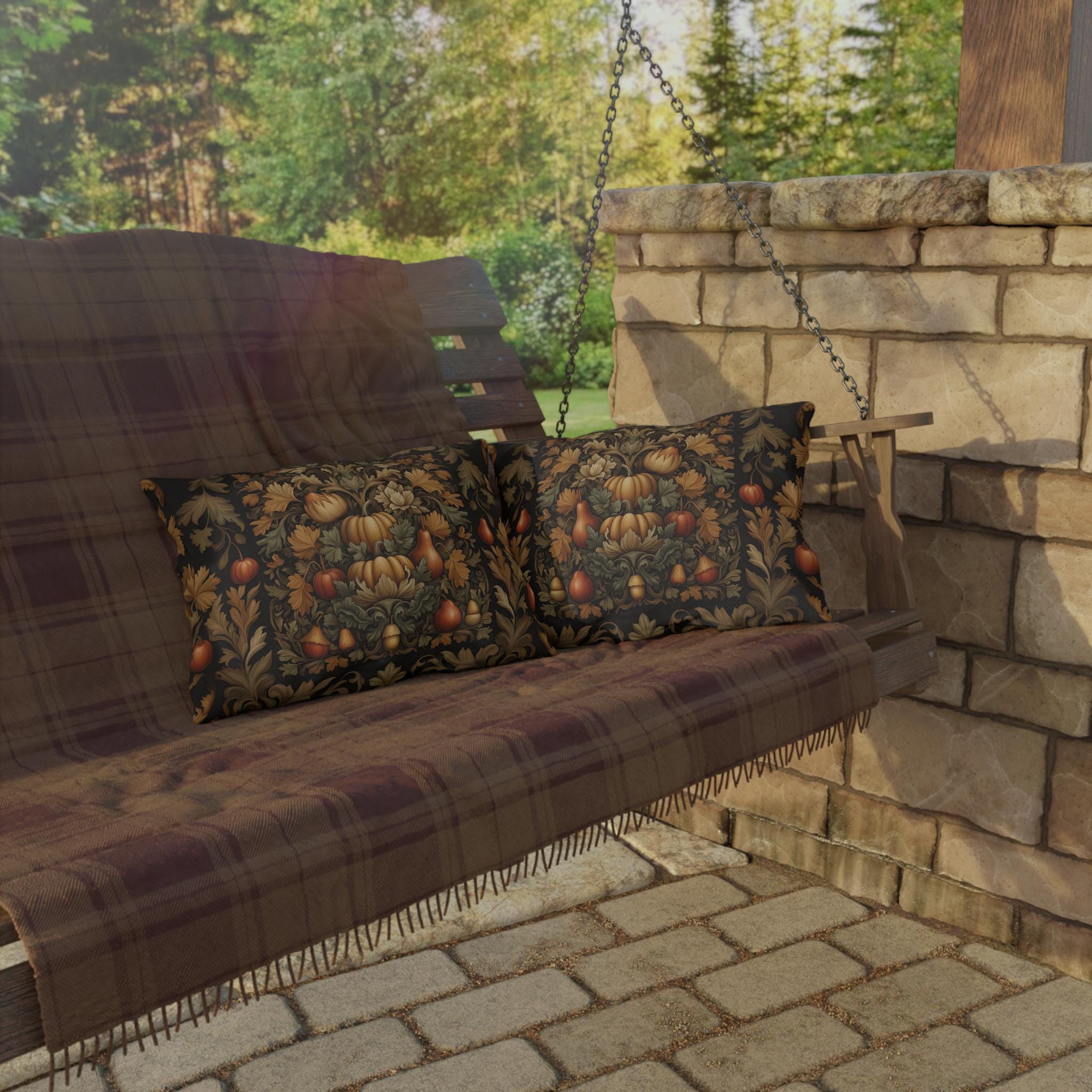 William Morris Outdoor Pillow: Autumn Harvest Tapestry Pumpkin Fall Vintage Style Porch Decor