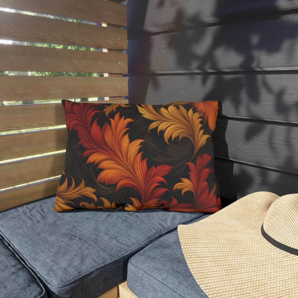 Autumn Leaves Outdoor Pillow: Gold, Orange and Red Floral Design