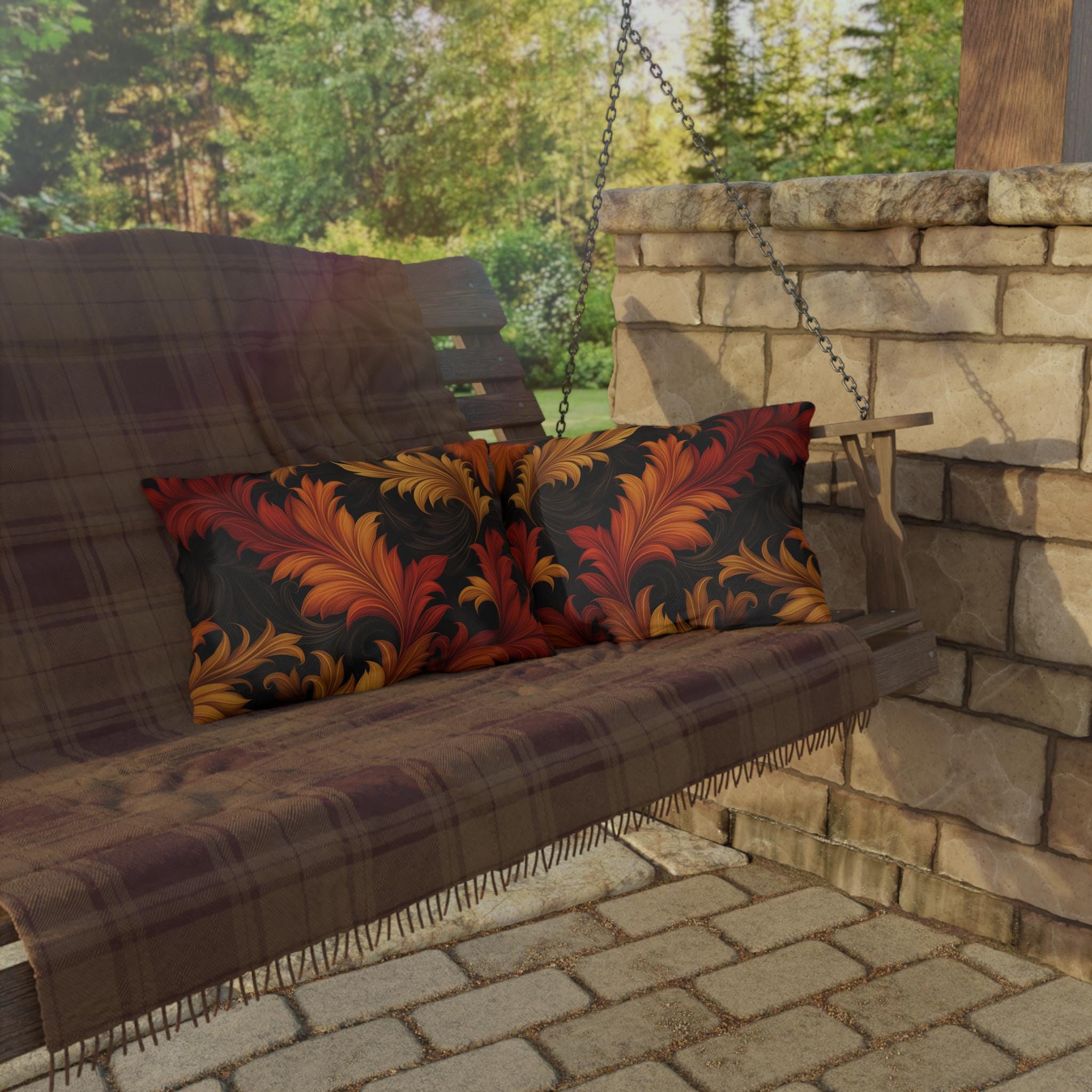 Autumn Leaves Outdoor Pillow: Gold, Orange and Red Floral Design