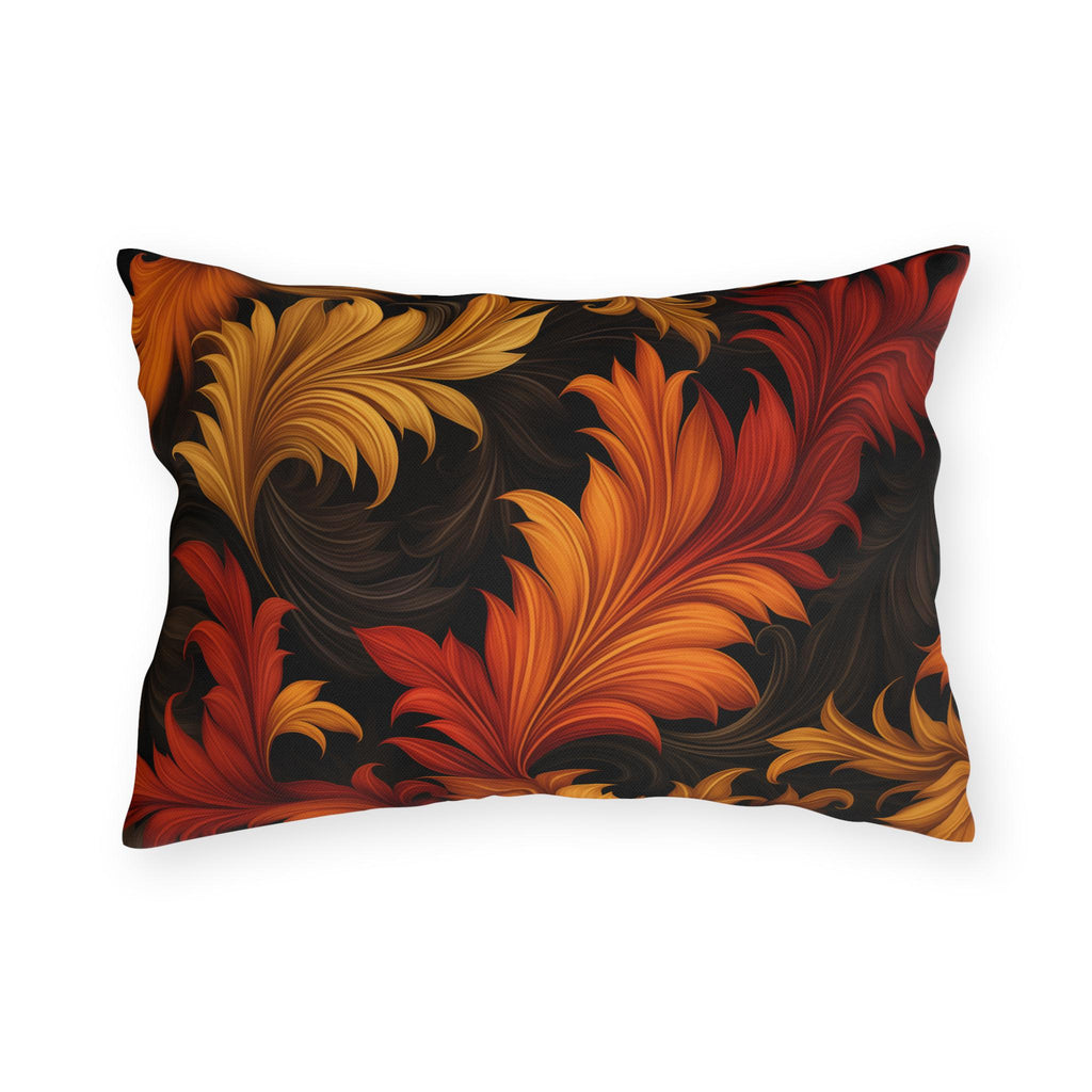 Autumn Leaves Outdoor Pillow: Gold, Orange and Red Floral Design
