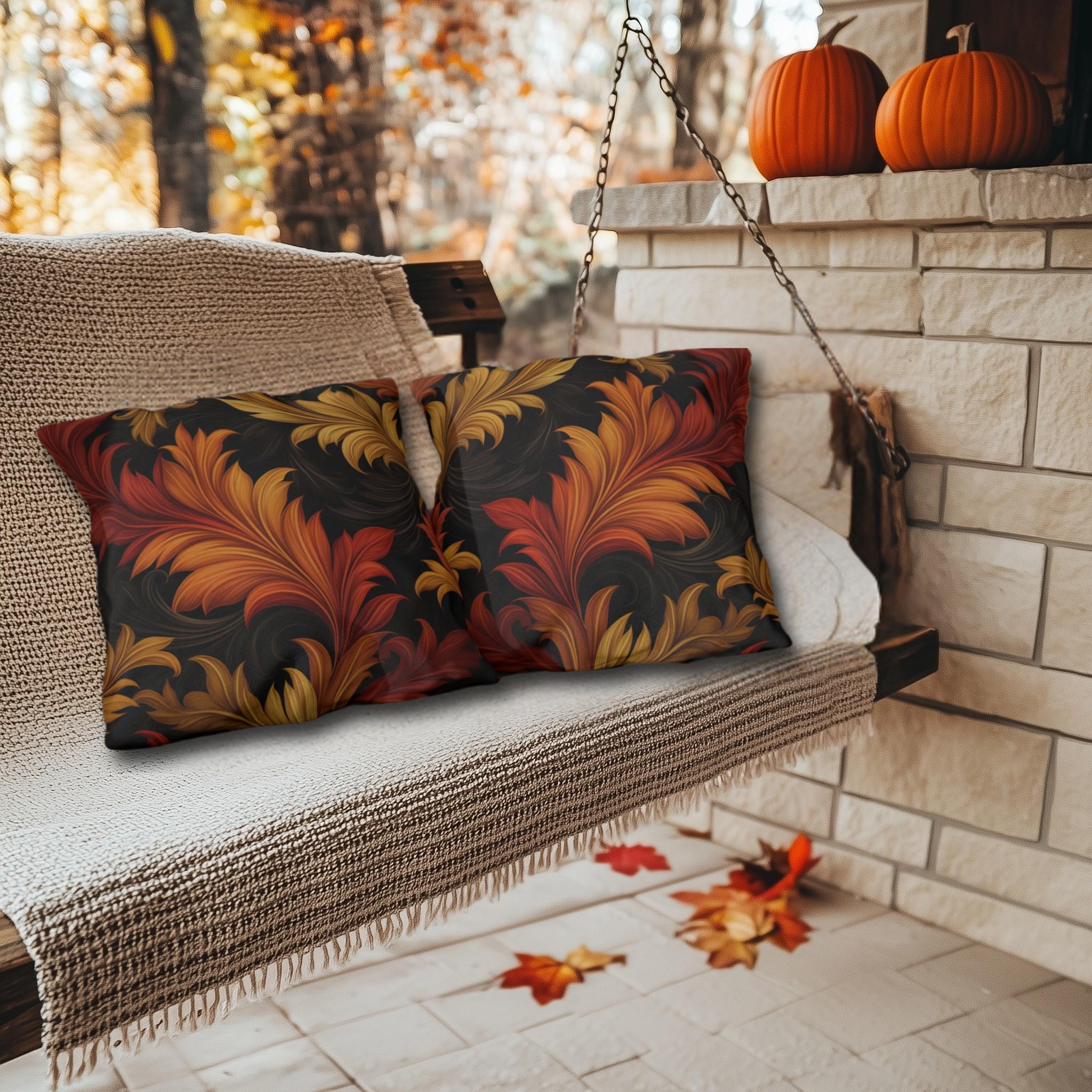 Autumn Leaves Outdoor Pillow: Gold, Orange and Red Floral Design