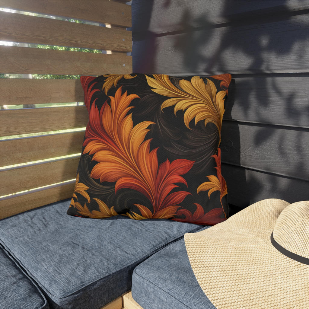 Autumn Leaves Outdoor Pillow: Gold, Orange and Red Floral Design