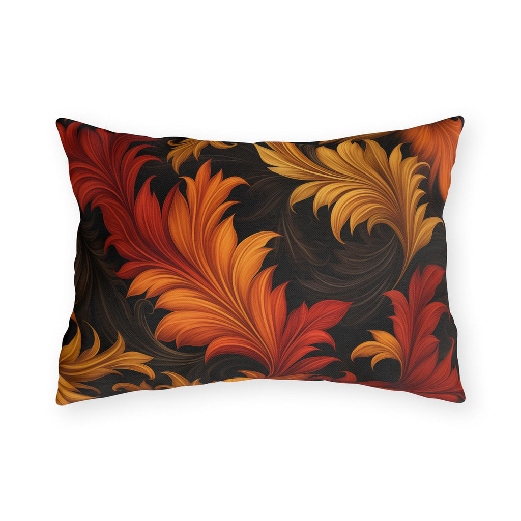 Autumn Leaves Outdoor Pillow: Gold, Orange and Red Floral Design