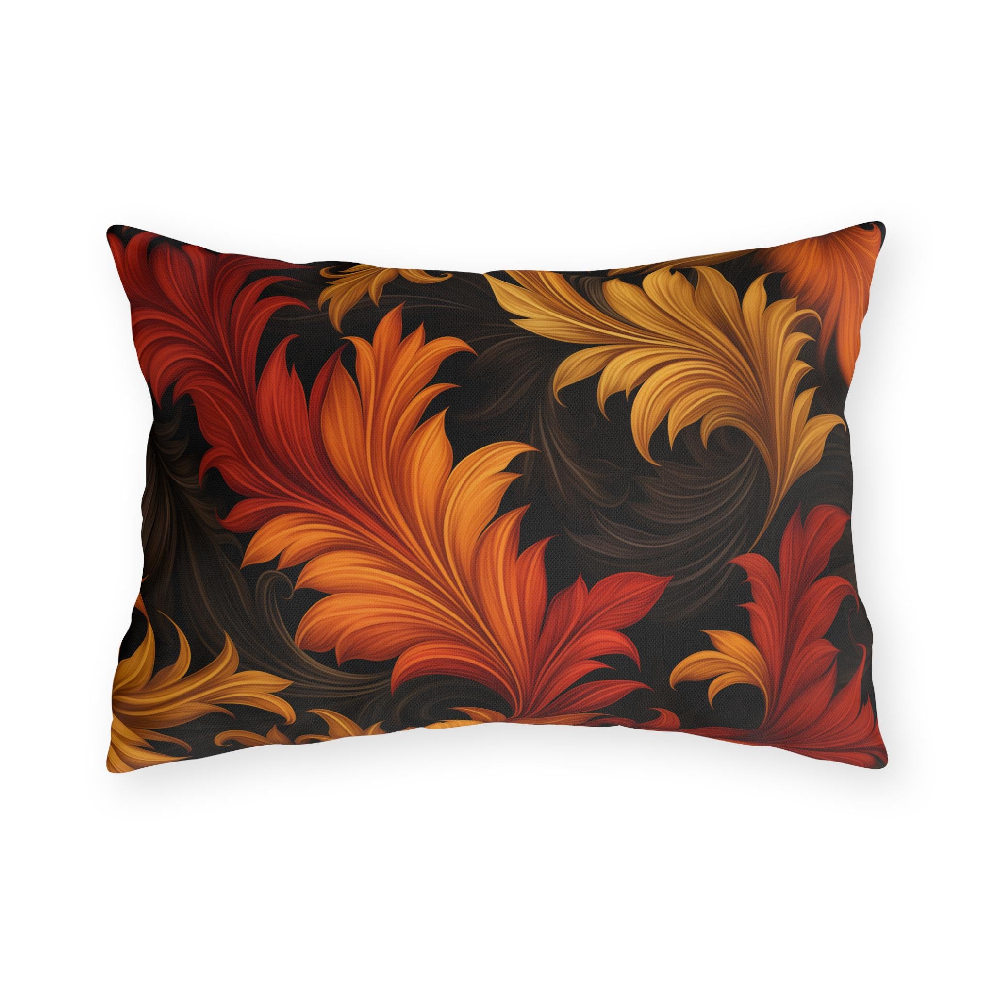 Autumn Leaves Outdoor Pillow: Gold, Orange and Red Floral Design