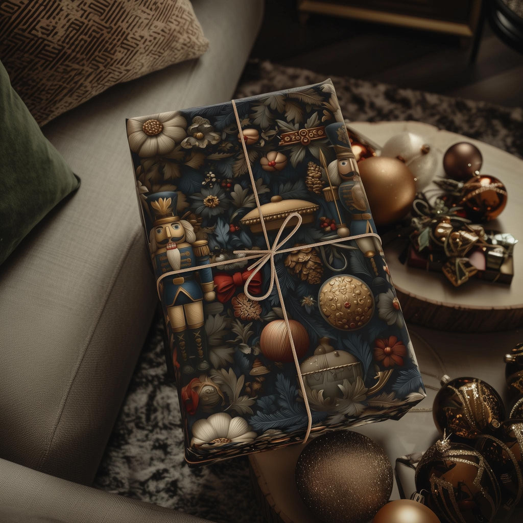 William Morris Christmas Wrapping Paper: Nutcracker, Botanical Vintage Style