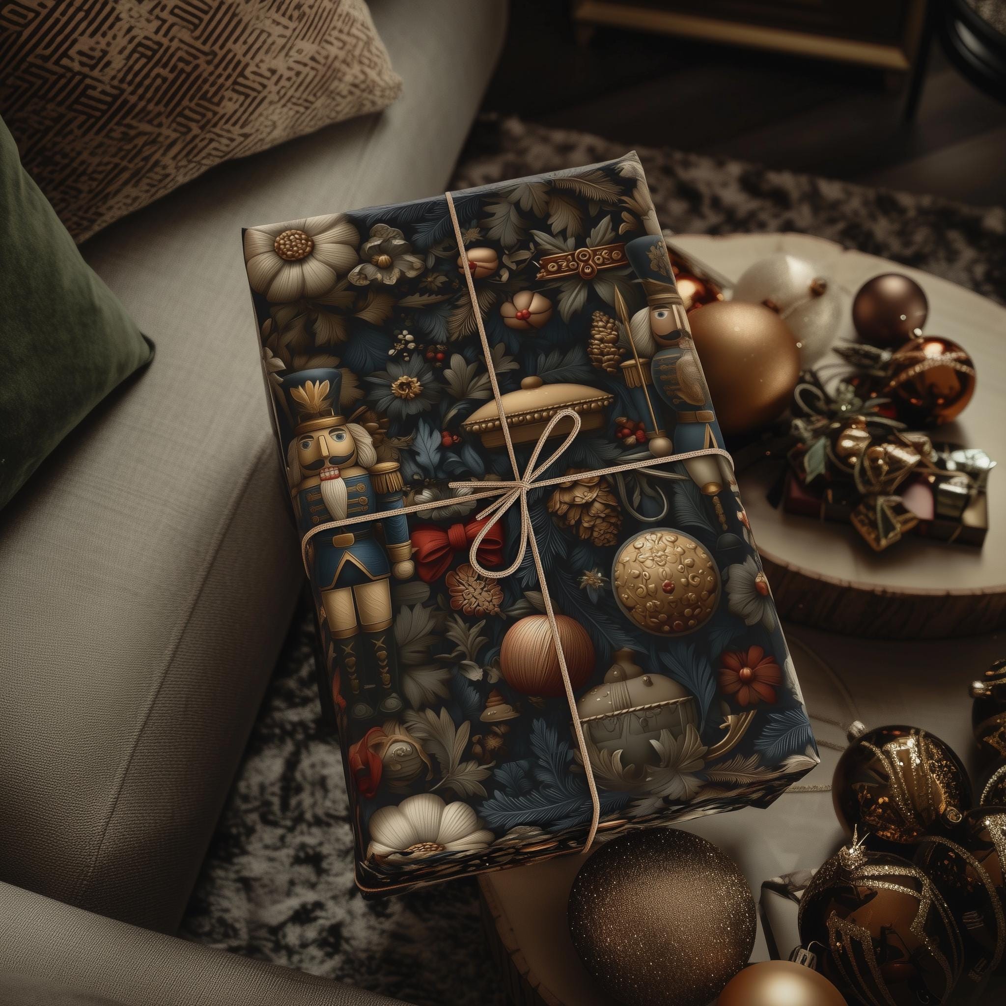 William Morris Christmas Wrapping Paper: Nutcracker, Botanical Vintage Style