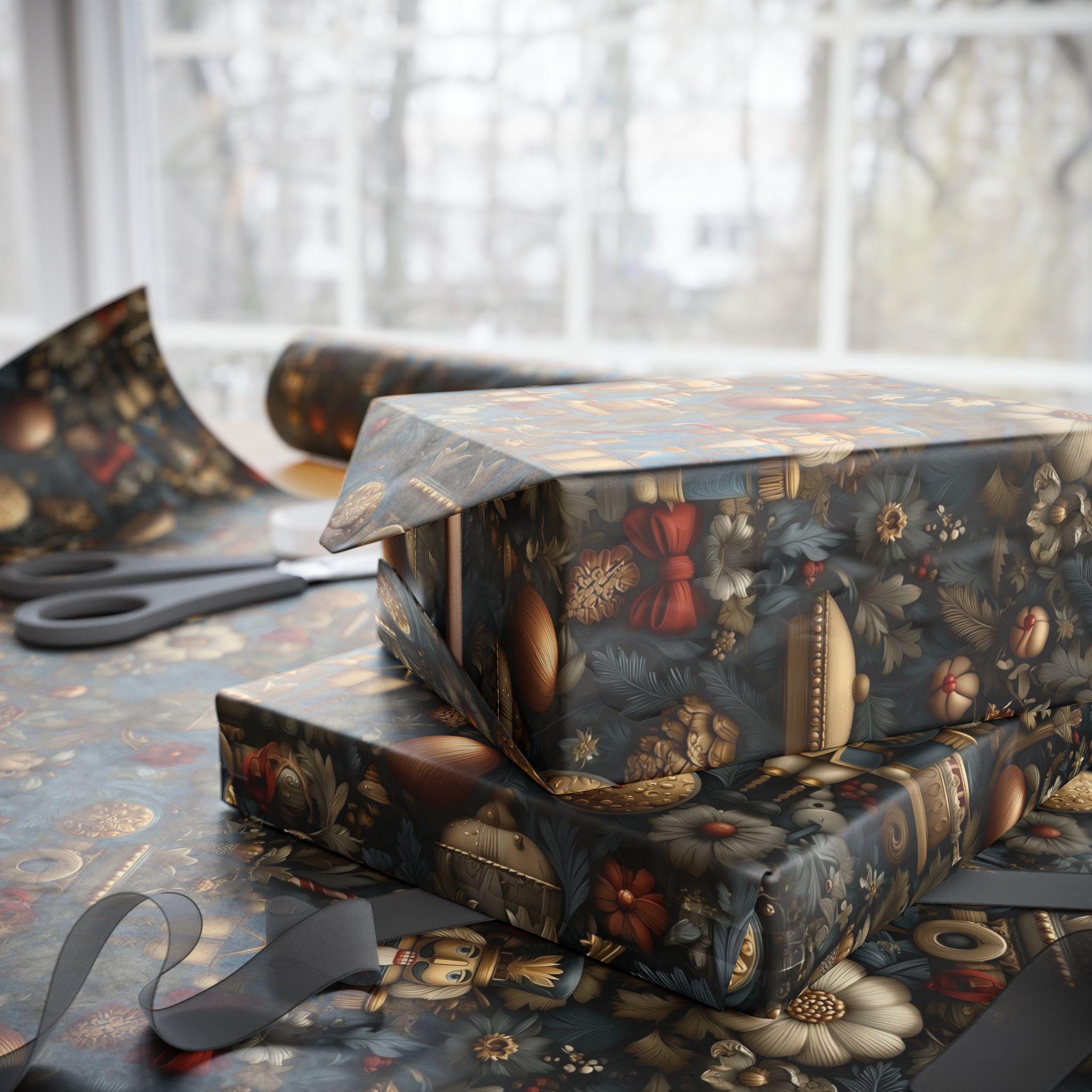 William Morris Christmas Wrapping Paper: Nutcracker, Botanical Vintage Style
