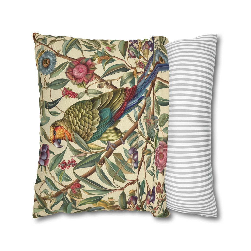 William Morris Inspired Parrot Botanical Tapestry Pillow Cover - Vibrant Home Decor Accent