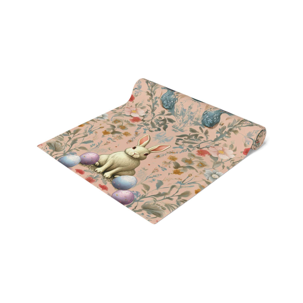 Blush Easter Table Runner: Pastel Bunny & Eggs, Spring Farmhouse Holiday Decor