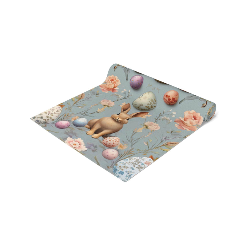Floral Easter Table Runner: Pastel Botanical Design with Eggs & Bunnies - Spring Farmhouse Decor