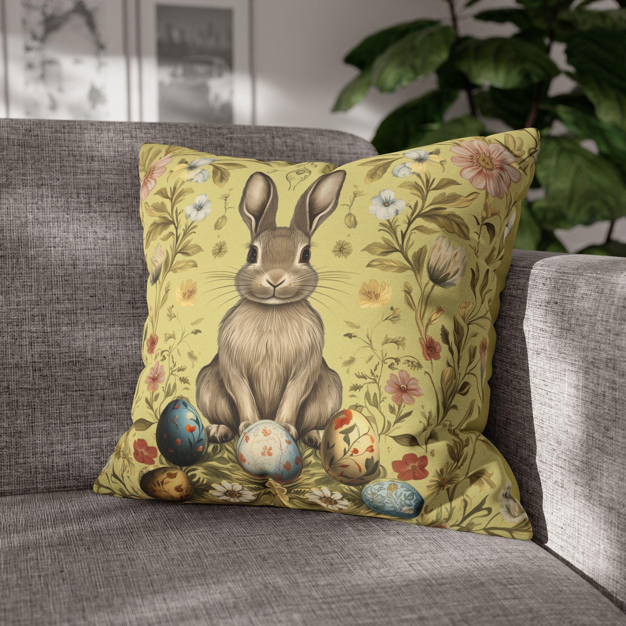 Easter Bunny Square Pillowcase: Vintage Floral Botanical Art Inspired by William Morris