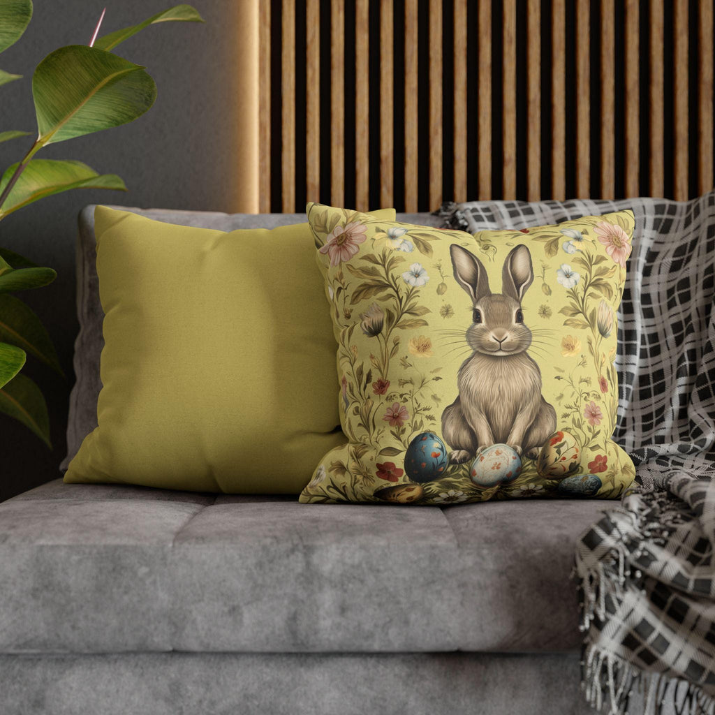 Easter Bunny Square Pillowcase: Vintage Floral Botanical Art Inspired by William Morris