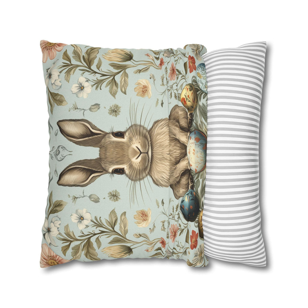Vintage-Inspired Easter Bunny Pillowcase: William Morris-Style Floral Botanical Art in Pastel Blue