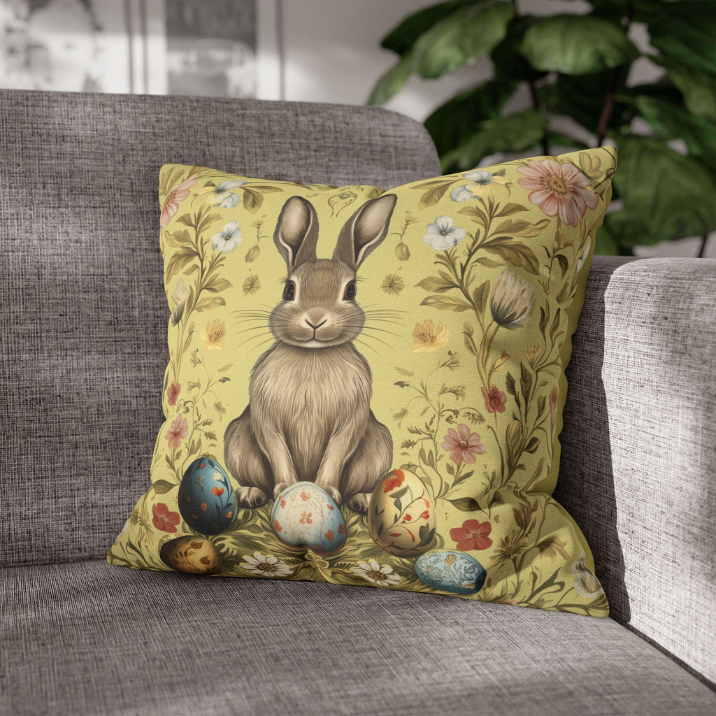 Easter Bunny Square Pillowcase: Vintage Floral Botanical Art Inspired by William Morris