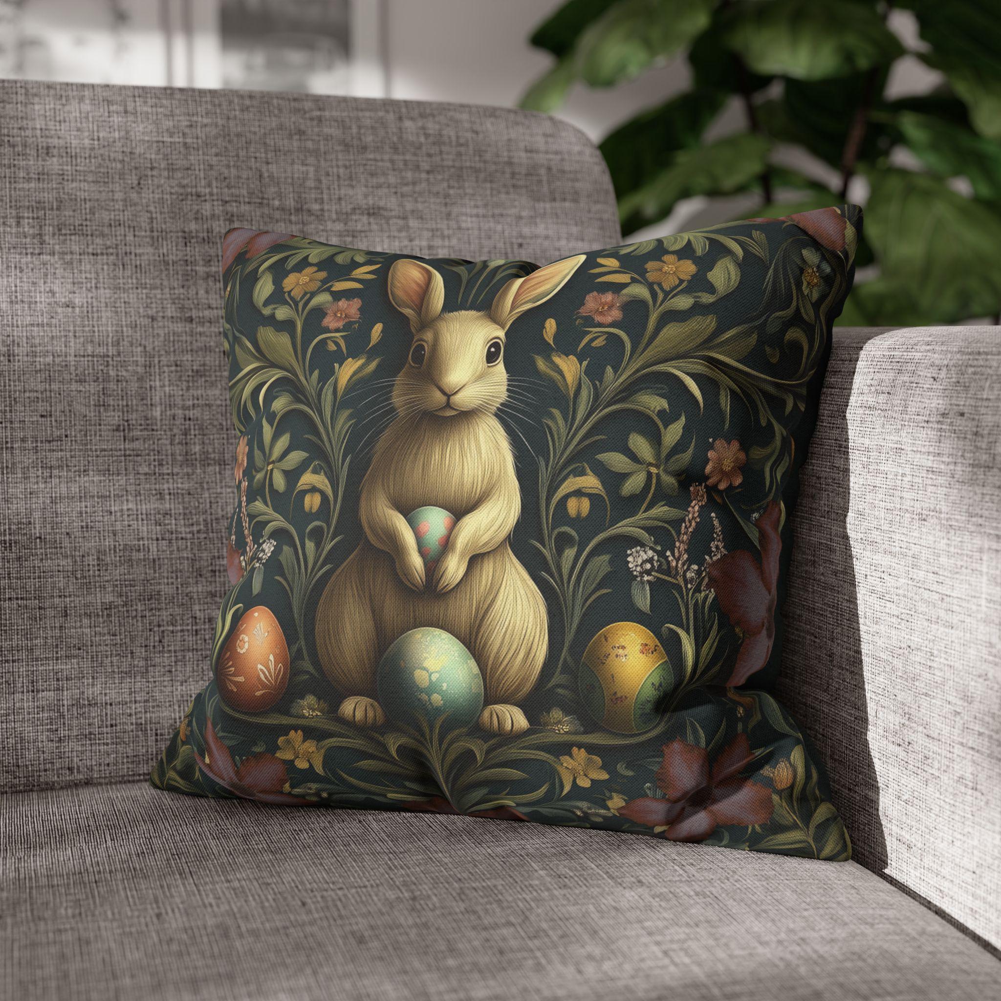 William Morris-Inspired Easter Rabbit Pillowcase: Vintage Botanical Spring Cushion Cover for Home Decor