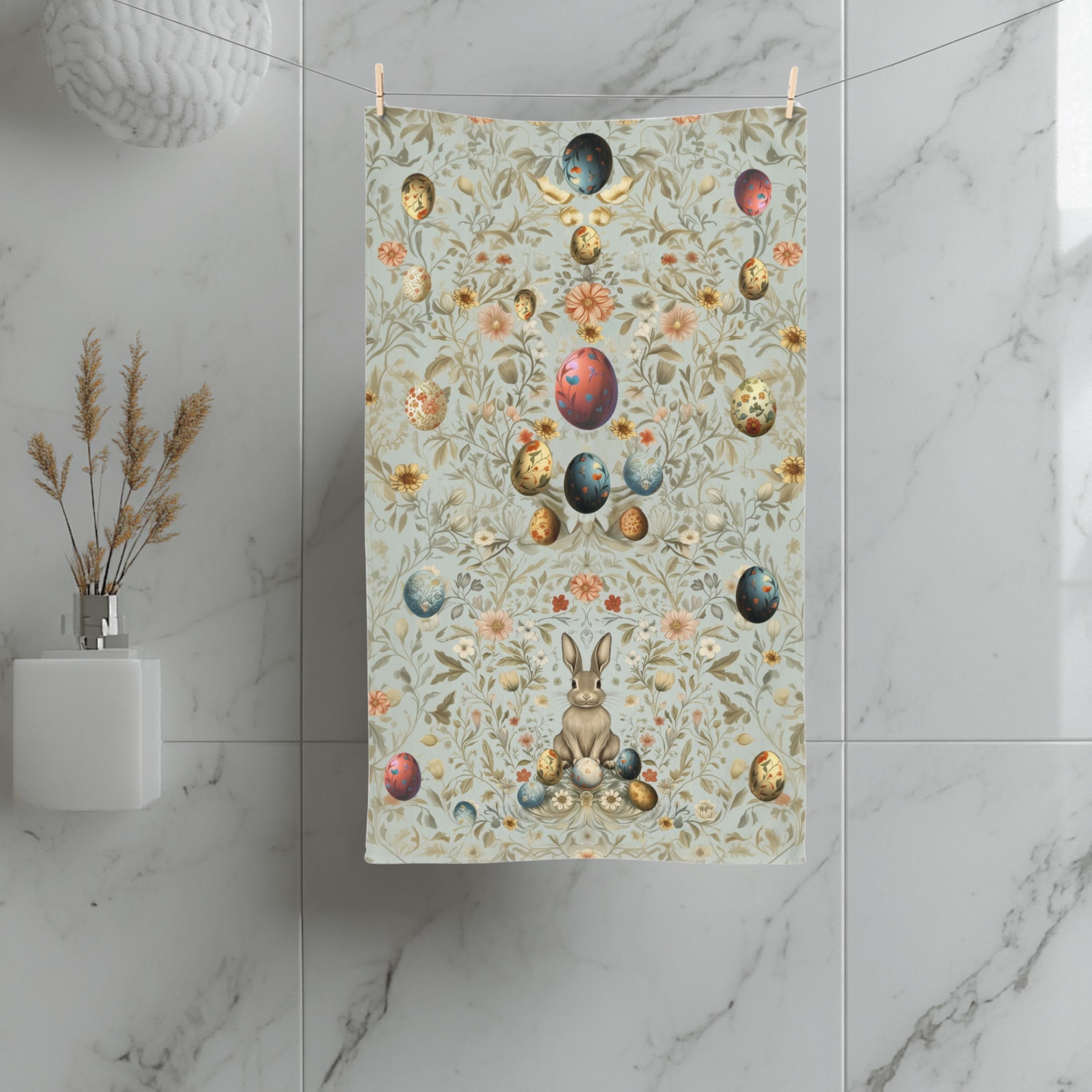 William Morris Easter Hand Towel: Pastel Floral Bunny Design for Kitchen or Bath