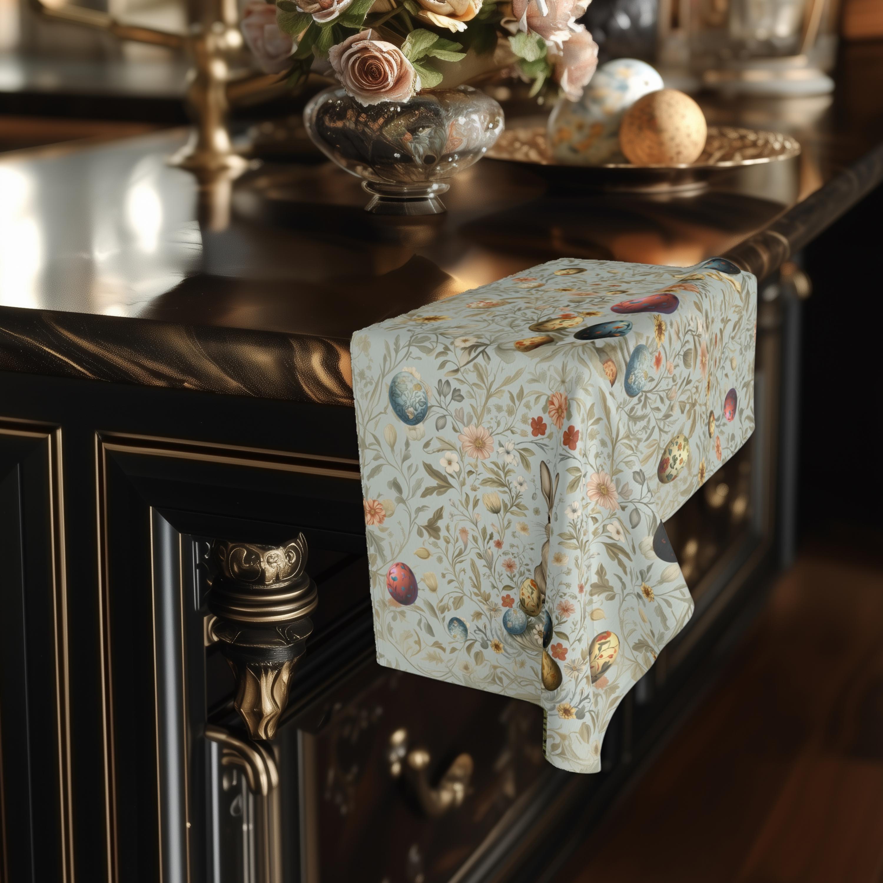 William Morris Easter Hand Towel: Pastel Floral Bunny Design for Kitchen or Bath