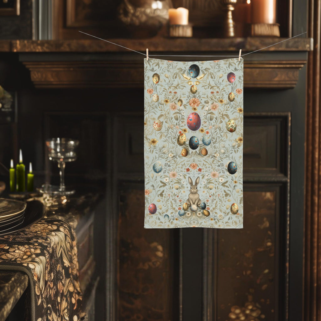 William Morris Easter Hand Towel: Pastel Floral Bunny Design for Kitchen or Bath