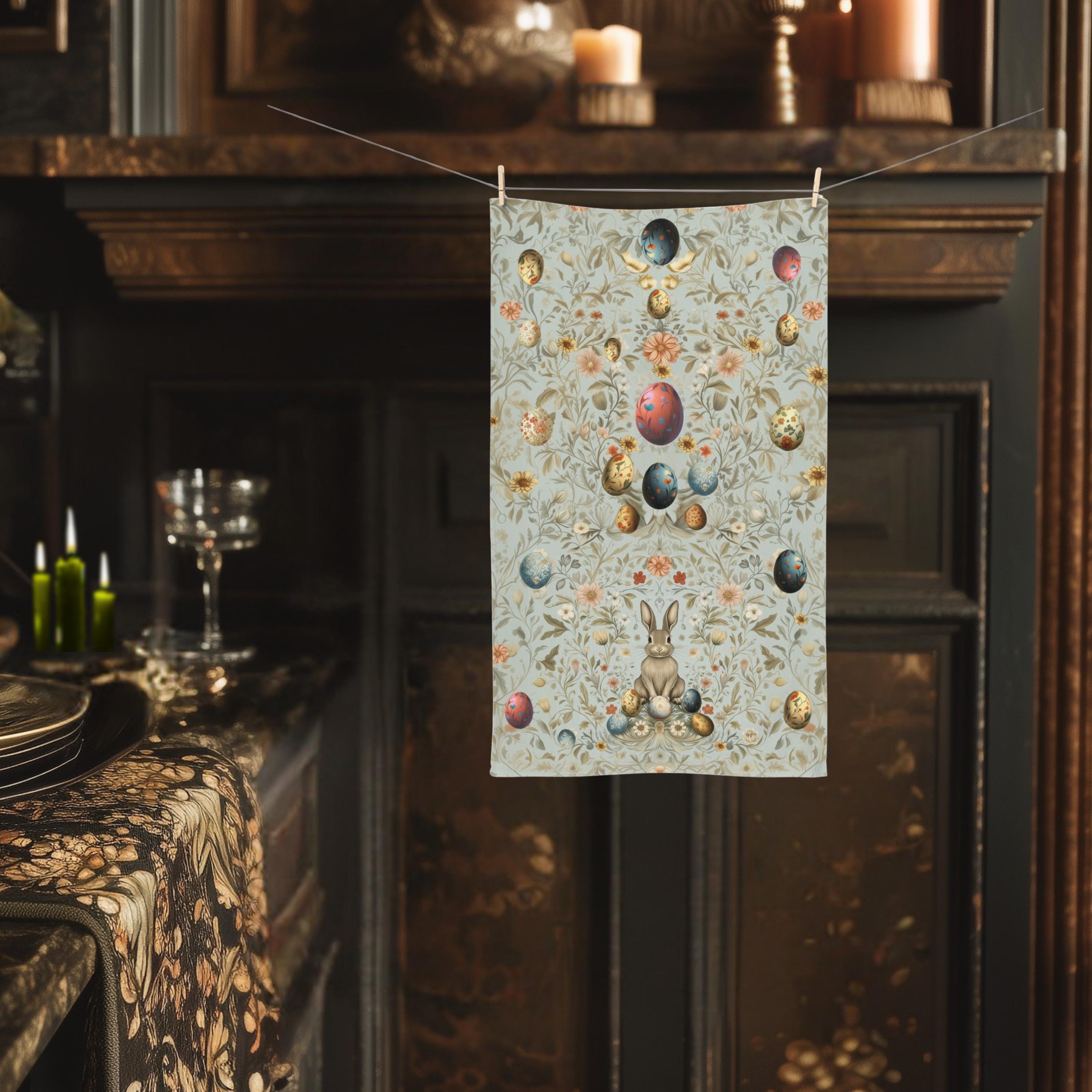 William Morris Easter Hand Towel: Pastel Floral Bunny Design for Kitchen or Bath
