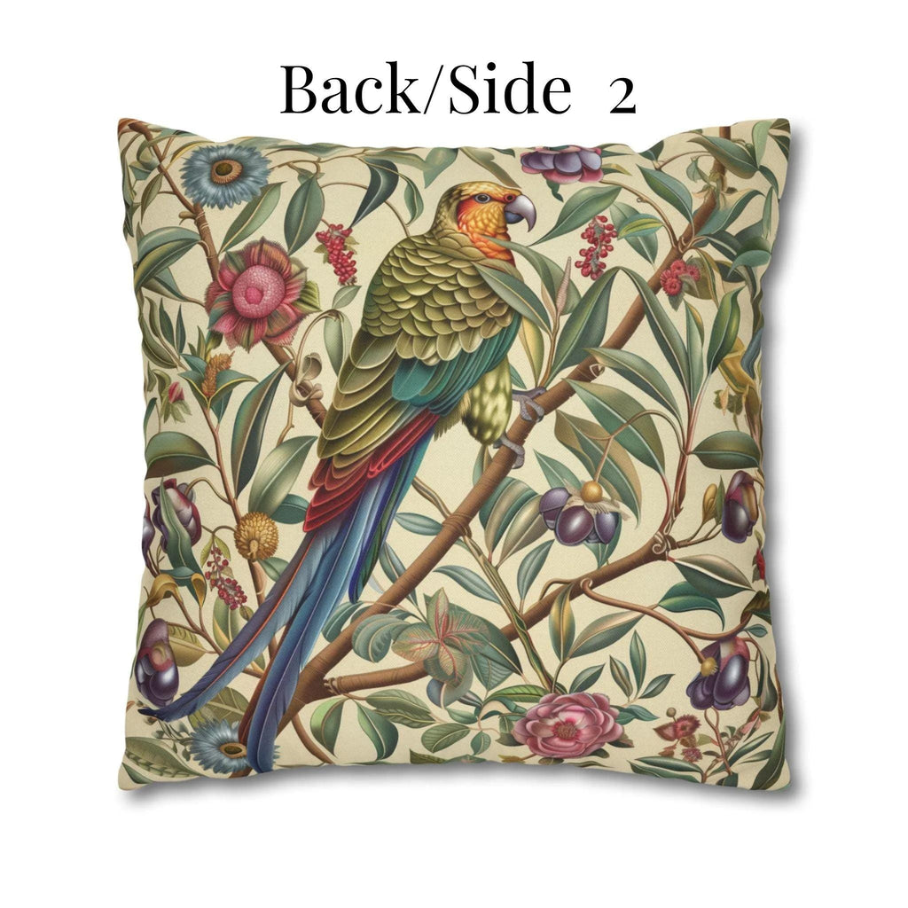William Morris Inspired Parrot Botanical Tapestry Pillow Cover - Vibrant Home Decor Accent