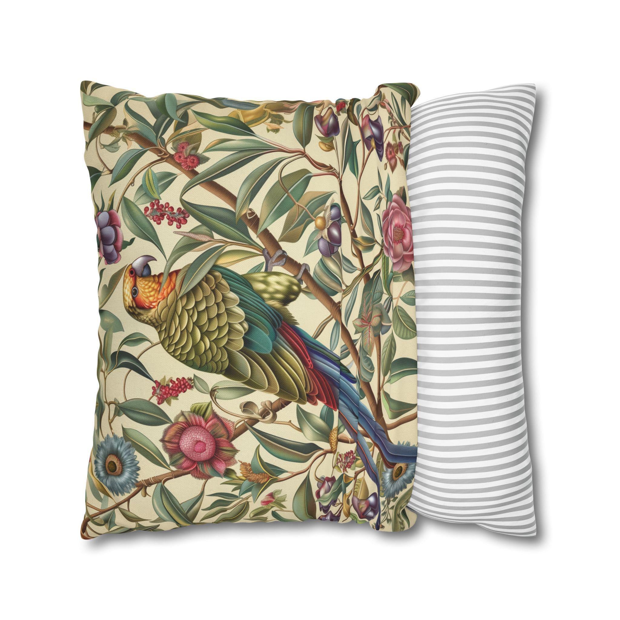 William Morris Inspired Parrot Botanical Tapestry Pillow Cover - Vibrant Home Decor Accent