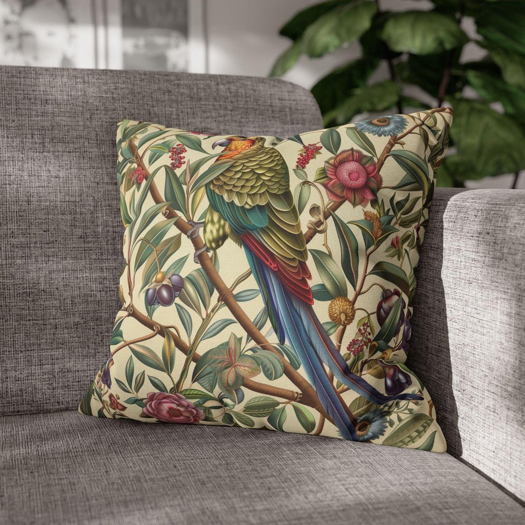 William Morris Inspired Parrot Botanical Tapestry Pillow Cover - Vibrant Home Decor Accent