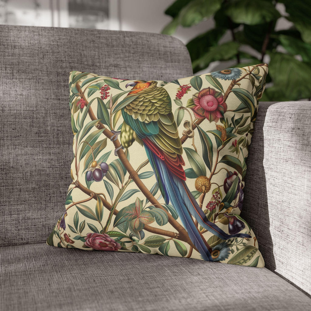William Morris Inspired Parrot Botanical Tapestry Pillow Cover - Vibrant Home Decor Accent