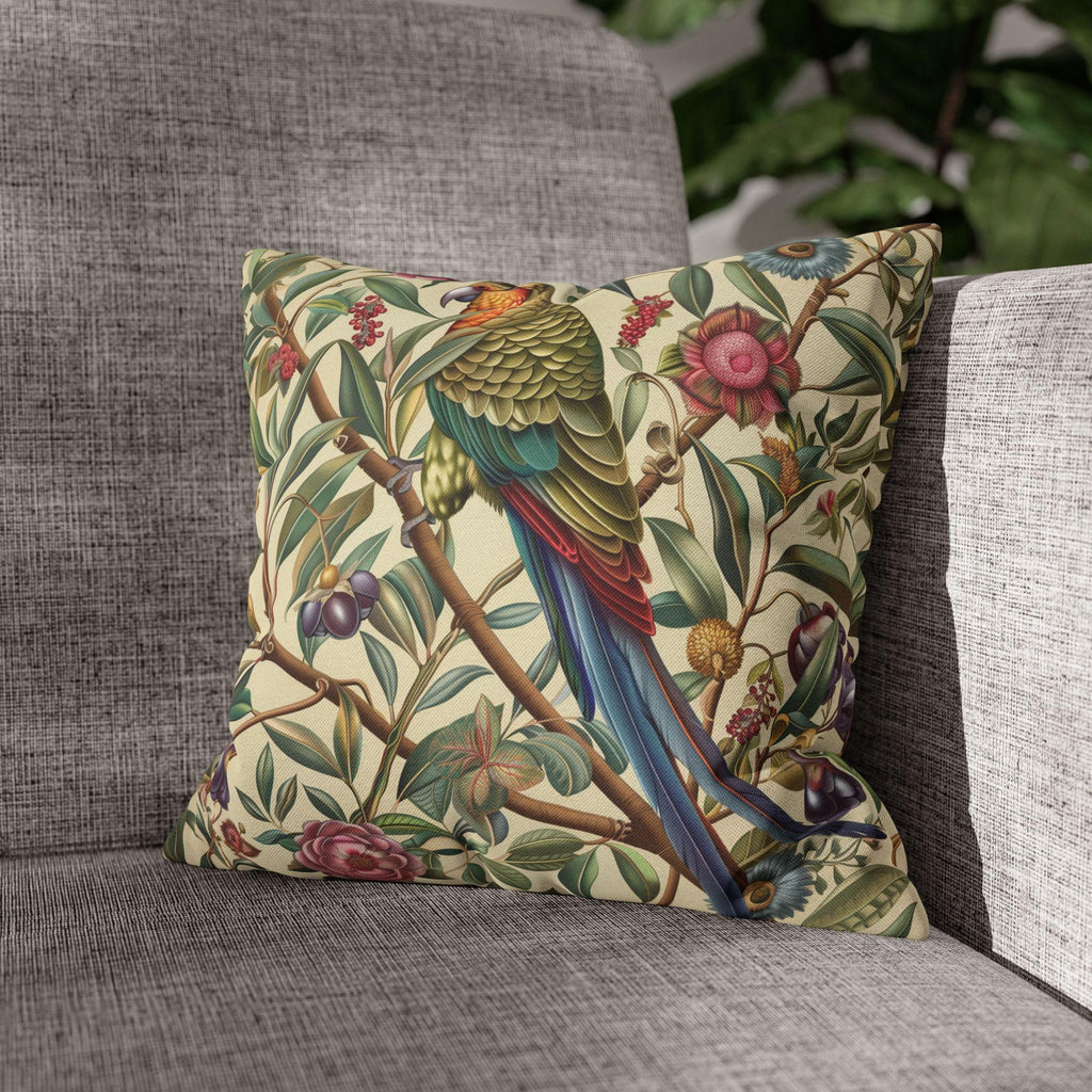 William Morris Inspired Parrot Botanical Tapestry Pillow Cover - Vibrant Home Decor Accent