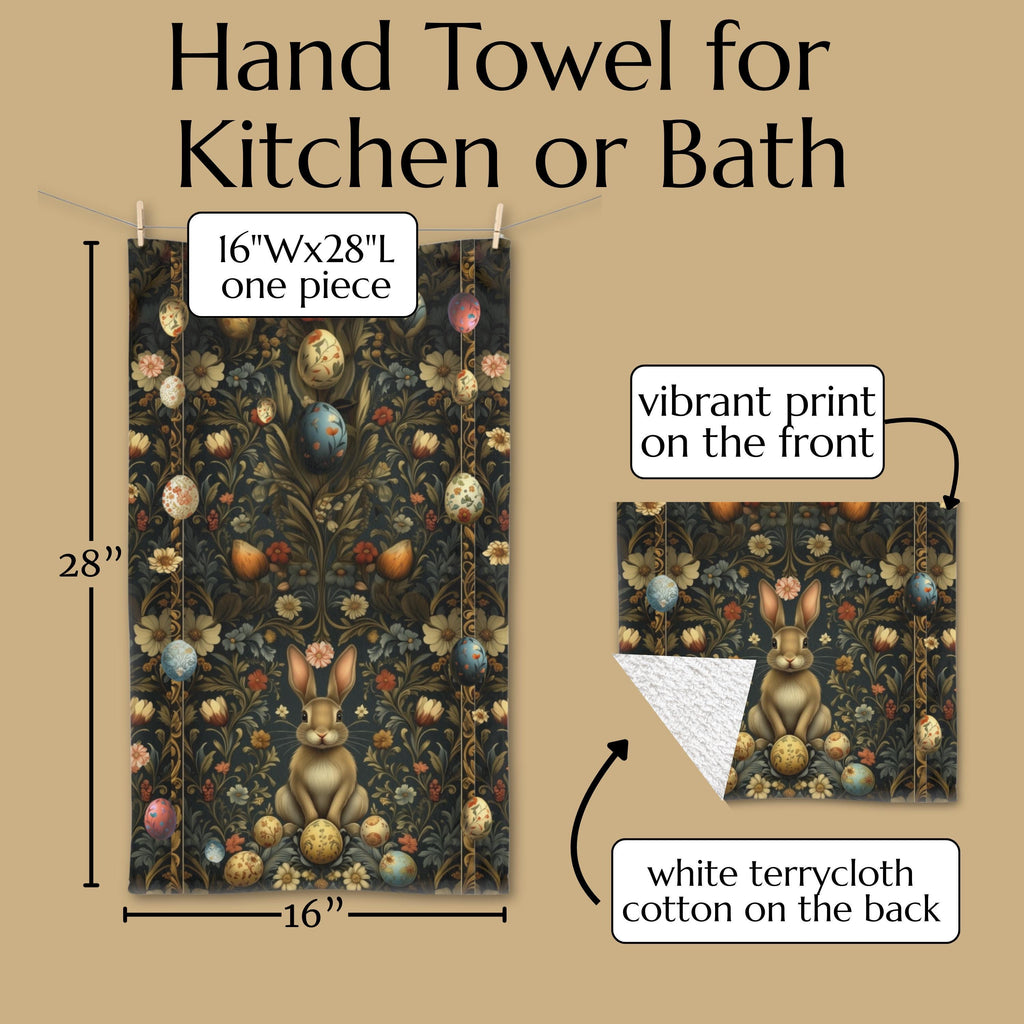 Easter Hand Towel: William Morris Inspired Botanical Floral and Rabbit Motif