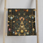 Easter Hand Towel: William Morris Inspired Botanical Floral and Rabbit Motif
