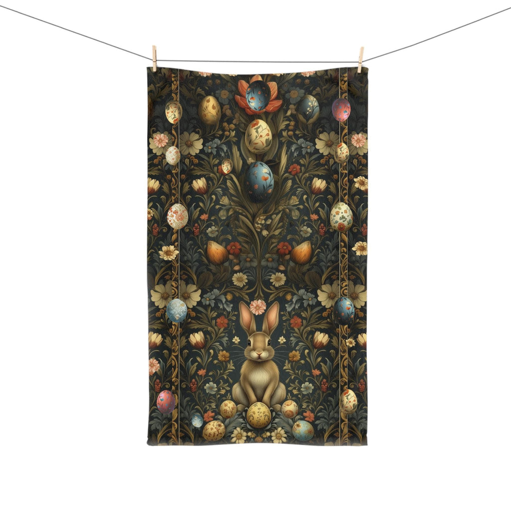 Easter Hand Towel: William Morris Inspired Botanical Floral and Rabbit Motif