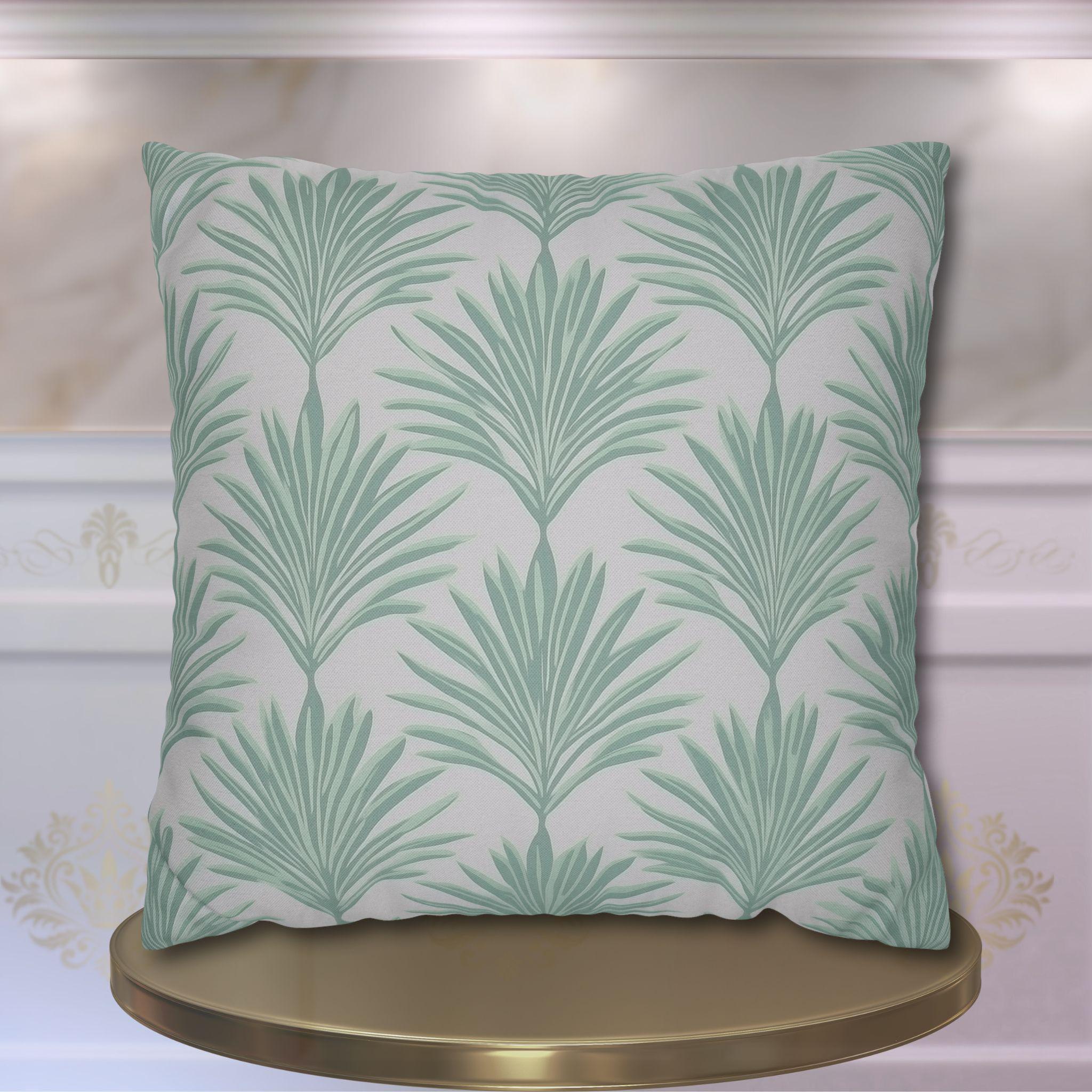 Sage Green & Gray Palm Leaf Pillow Cover: Tropical Minimalist Cushion for Coastal Modern Decor