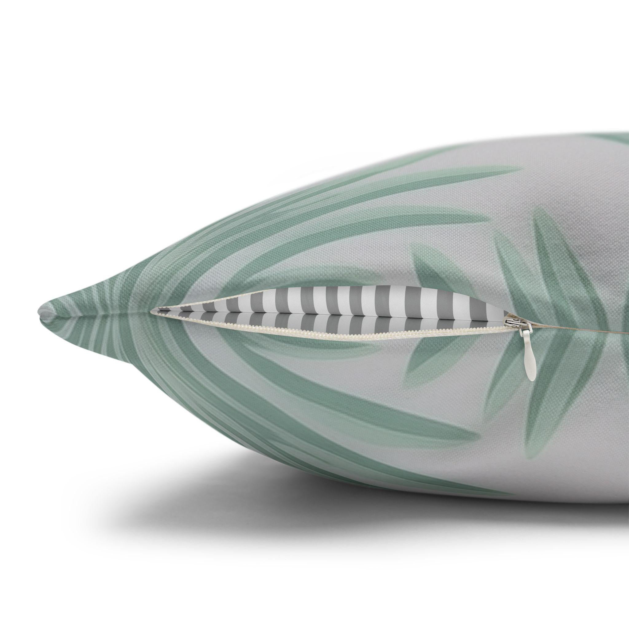 Sage Green & Gray Palm Leaf Pillow Cover: Tropical Minimalist Cushion for Coastal Modern Decor