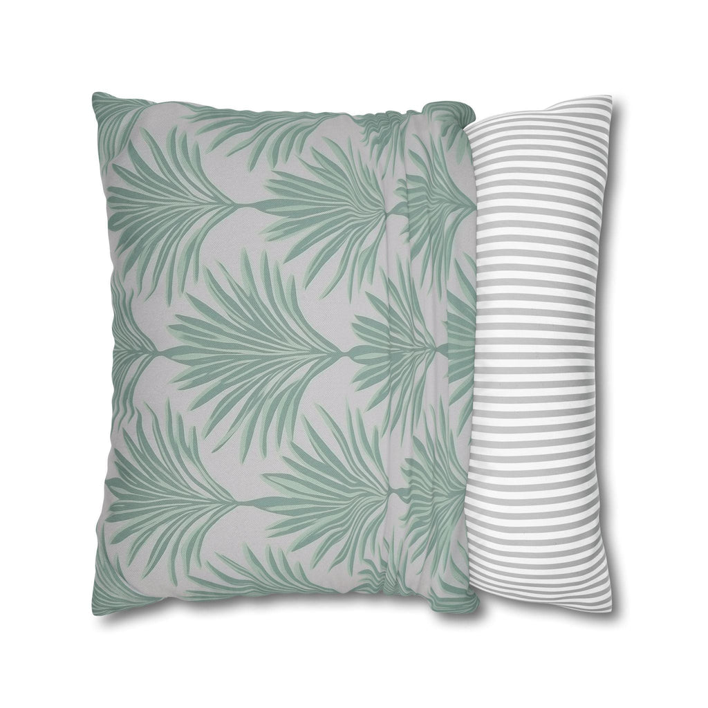Sage Green & Gray Palm Leaf Pillow Cover: Tropical Minimalist Cushion for Coastal Modern Decor