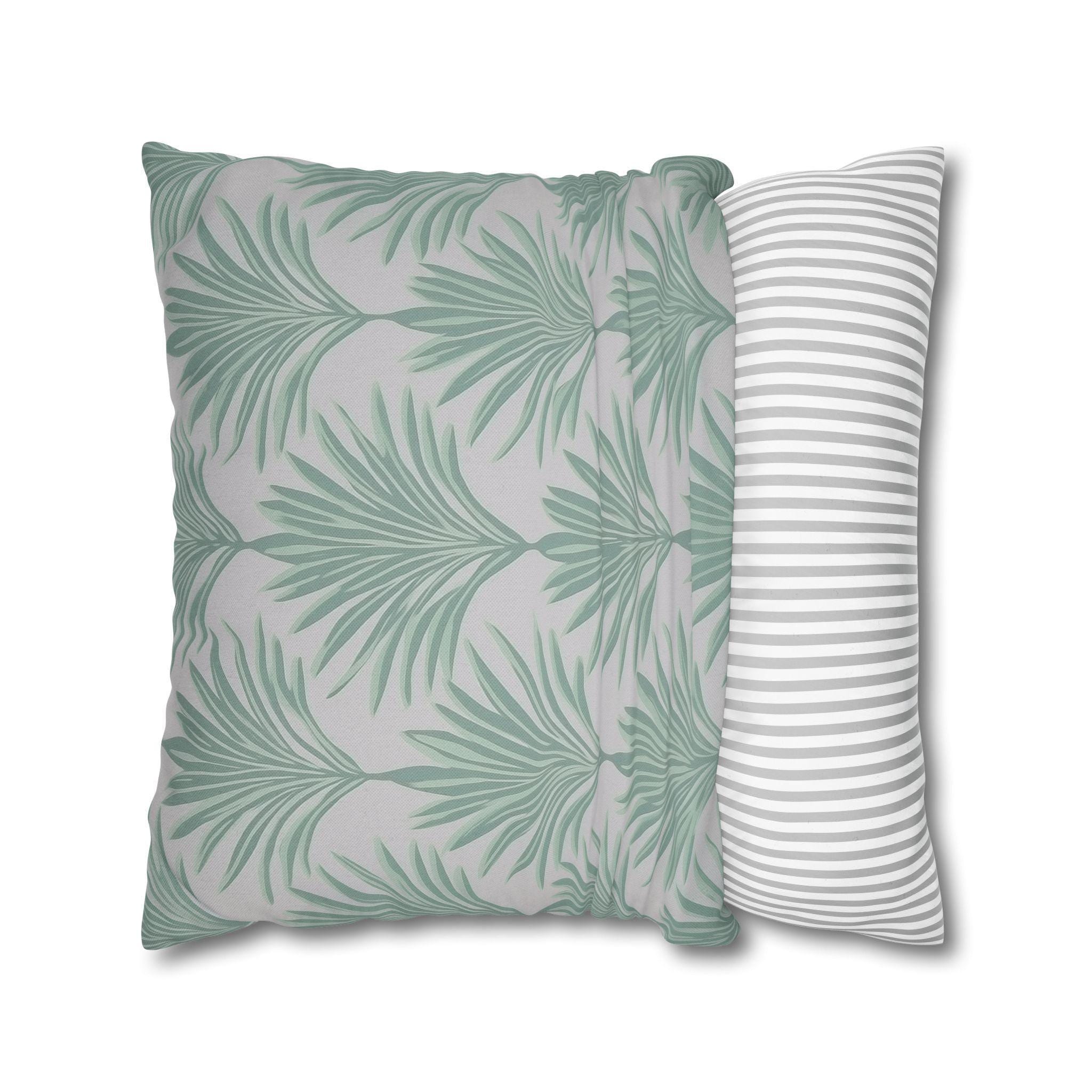 Sage Green & Gray Palm Leaf Pillow Cover: Tropical Minimalist Cushion for Coastal Modern Decor
