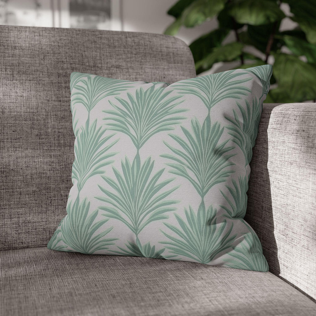 Sage Green & Gray Palm Leaf Pillow Cover: Tropical Minimalist Cushion for Coastal Modern Decor