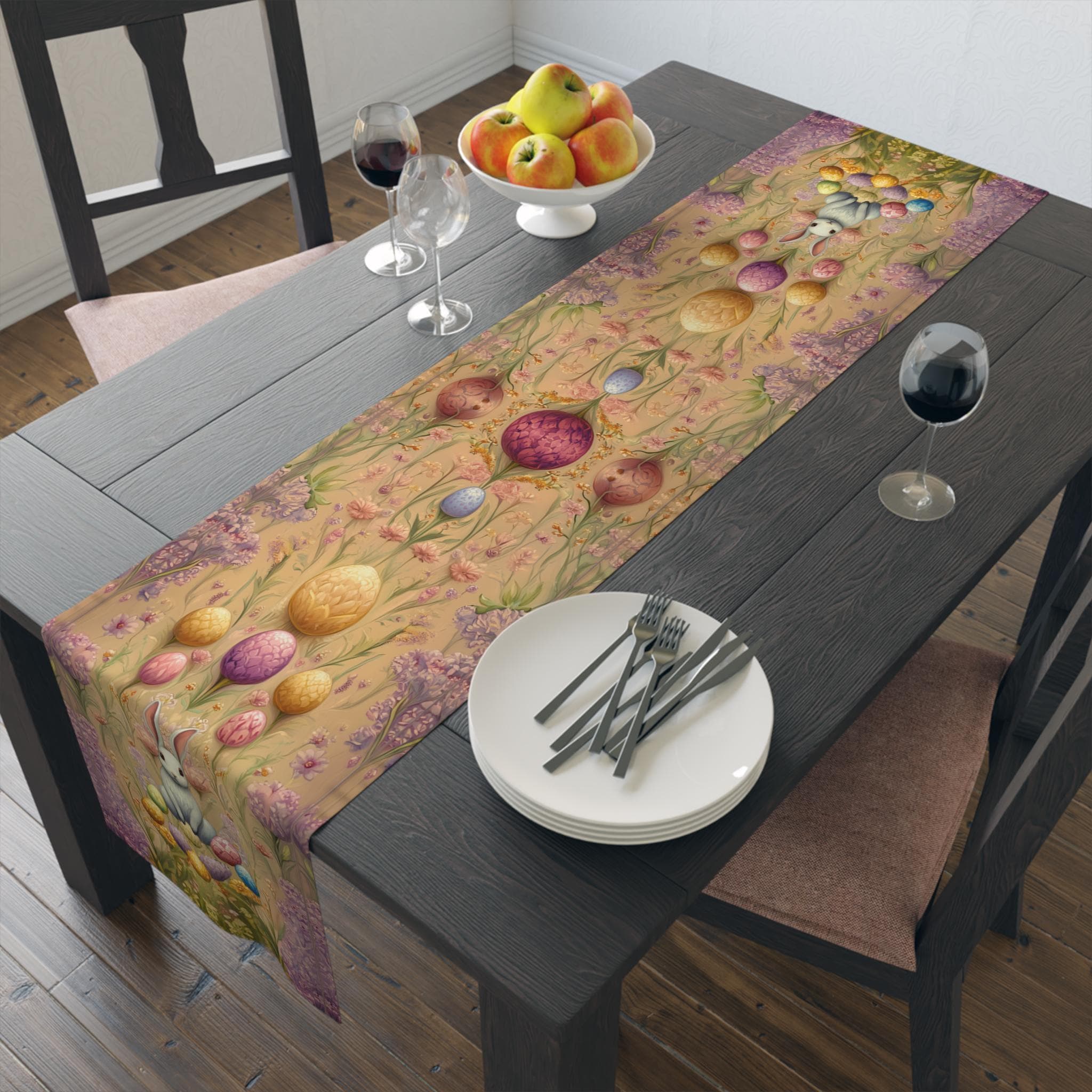 Vintage-Inspired Easter Table Runner: Whimsical Bunny & Floral Design for Springtime Decor