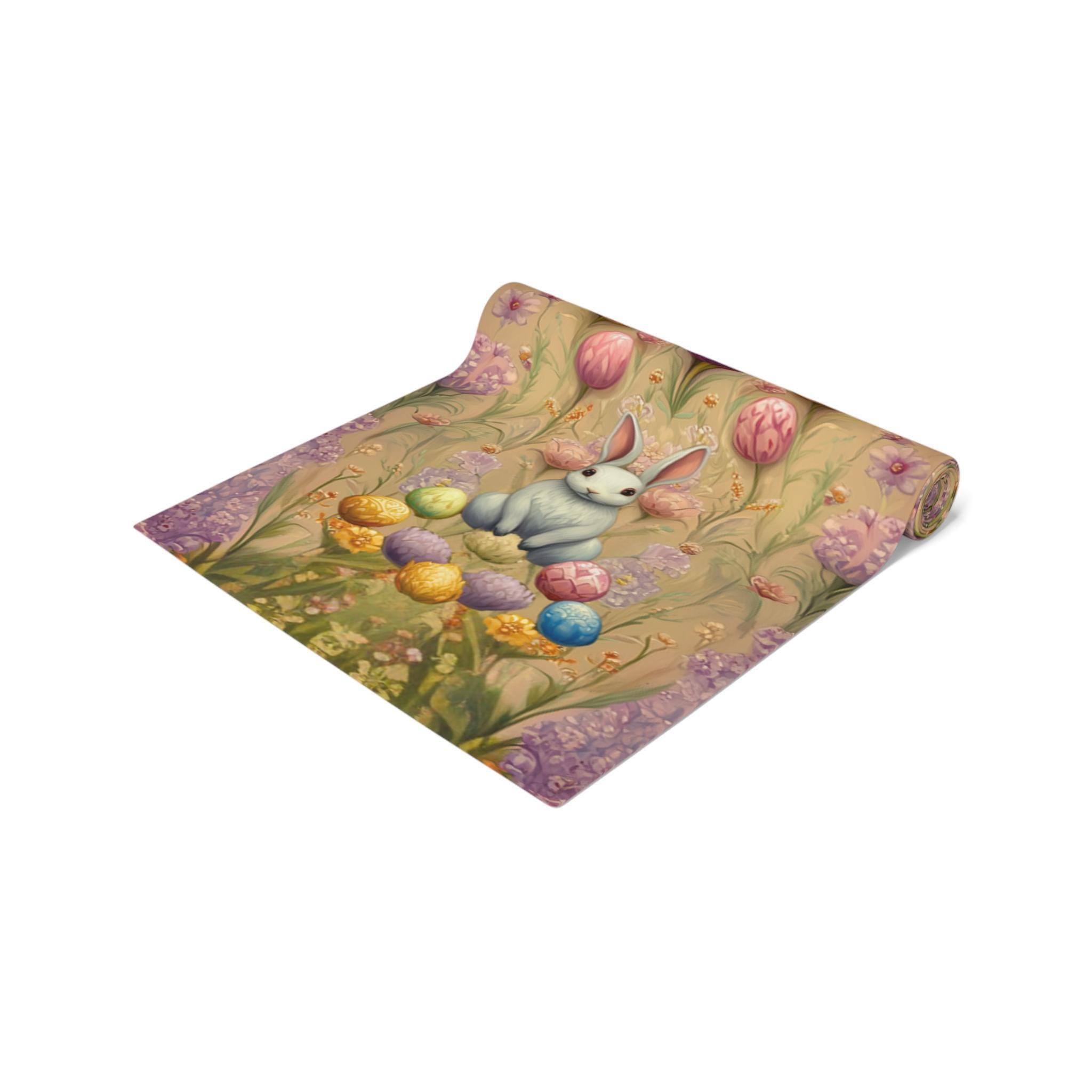 Vintage-Inspired Easter Table Runner: Whimsical Bunny & Floral Design for Springtime Decor