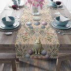 Blush Easter Table Runner: Pastel Bunny & Eggs, Spring Farmhouse Holiday Decor