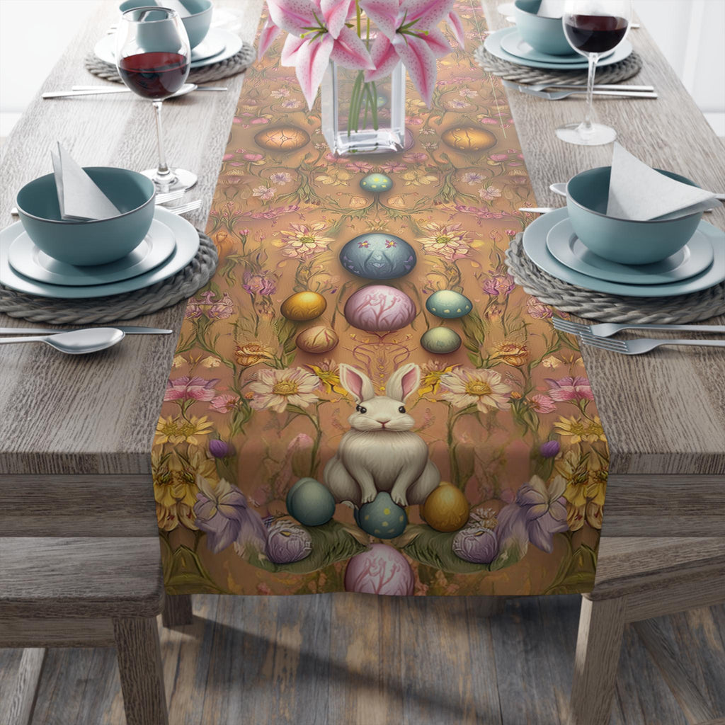Easter Table Runner: William Morris Floral Bunny Design, Spring Dining Decor