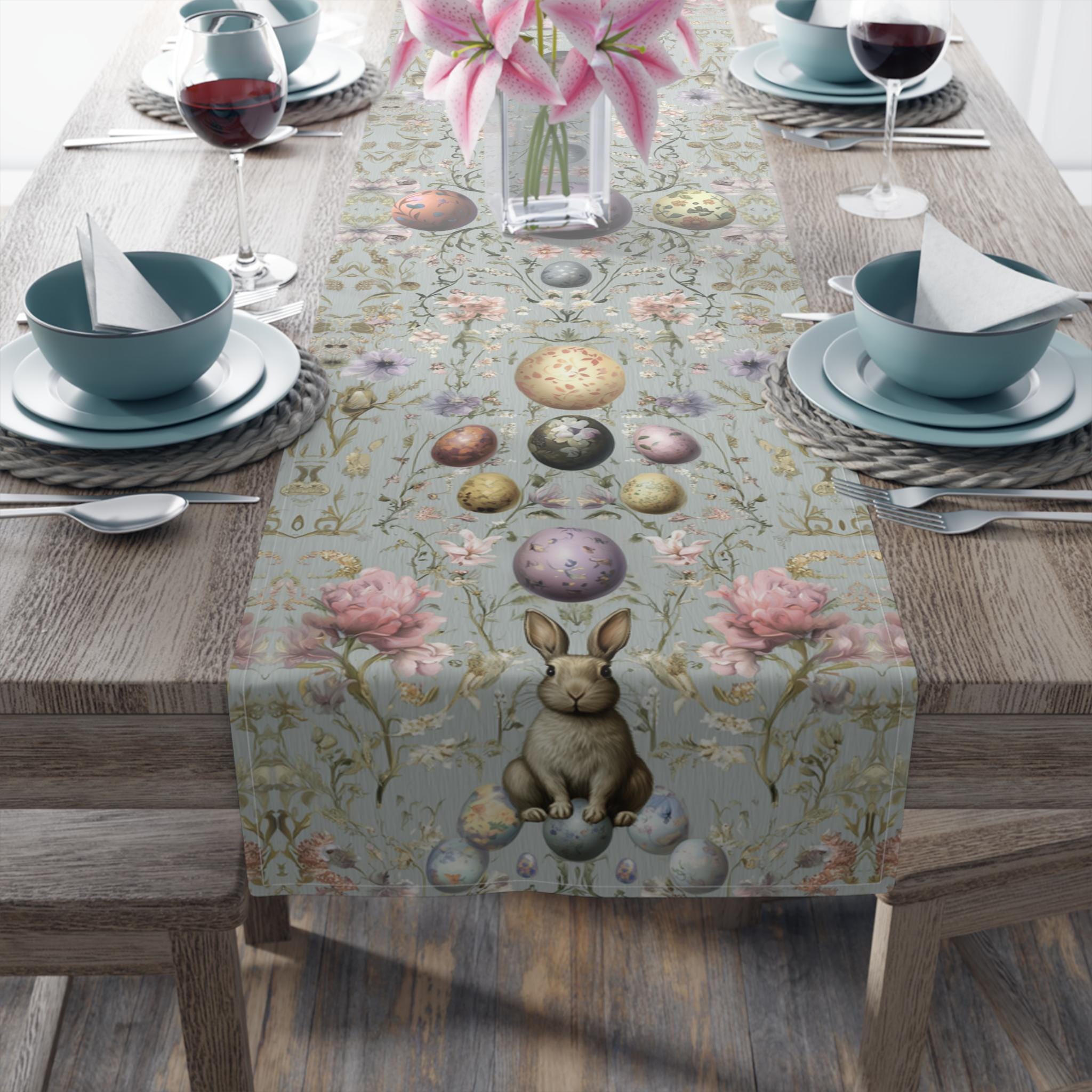 Easter Table Runner: Botanical William Morris Style (Pastel Blue, Two Sizes)