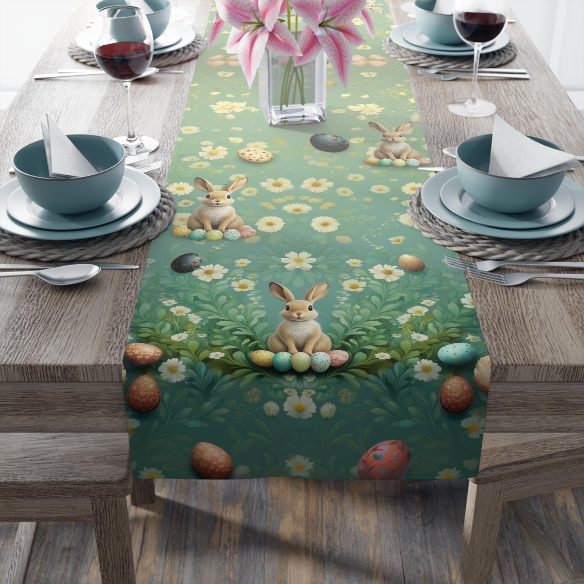 William Morris Inspired Easter Table Runner: Wild Bunnies, Ornate Eggs & Spring Florals