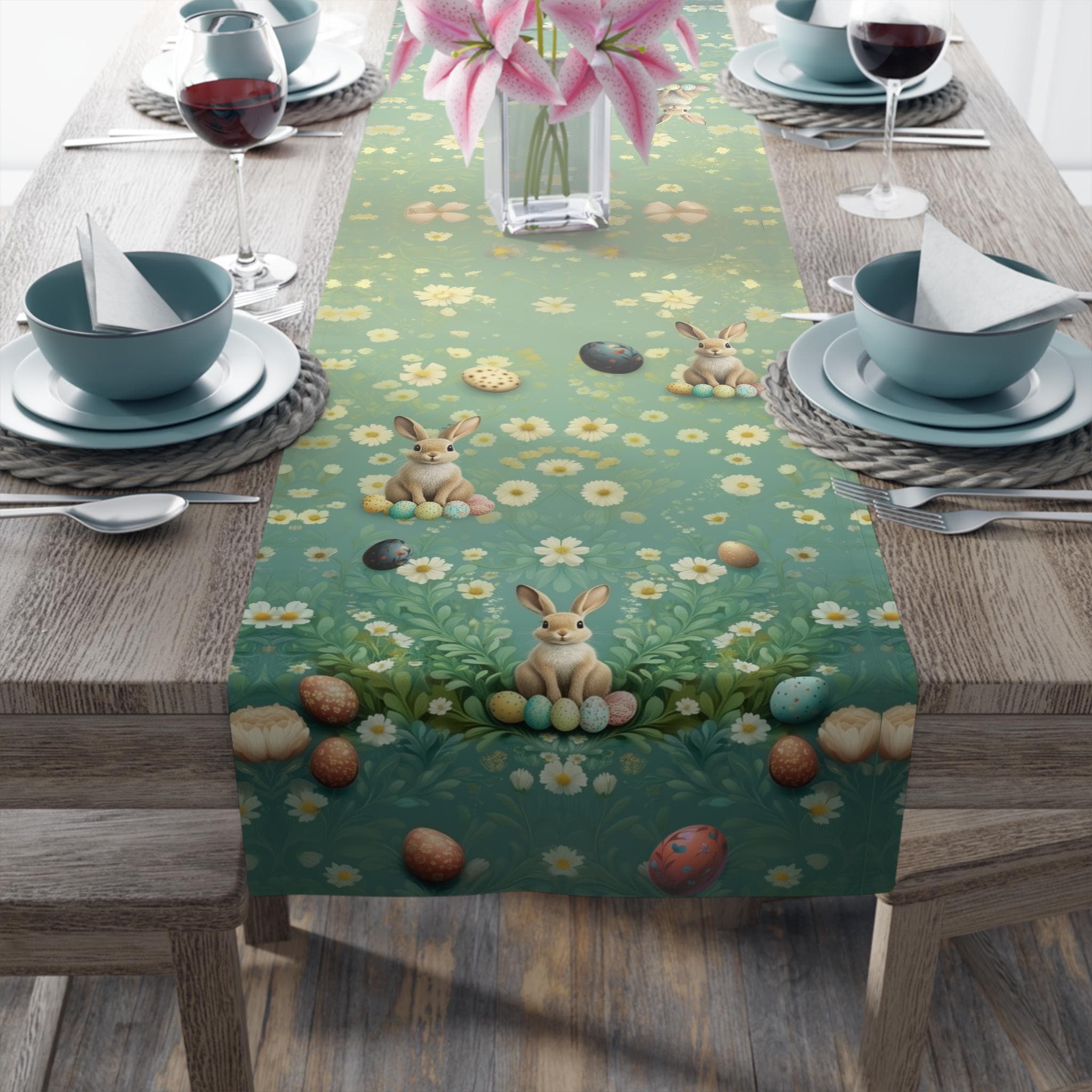 William Morris Inspired Easter Table Runner: Wild Bunnies, Ornate Eggs & Spring Florals