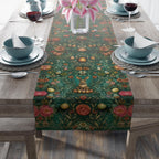 William Morris Inspired Green Easter Table Runner: Vintage Floral & Bunny Design