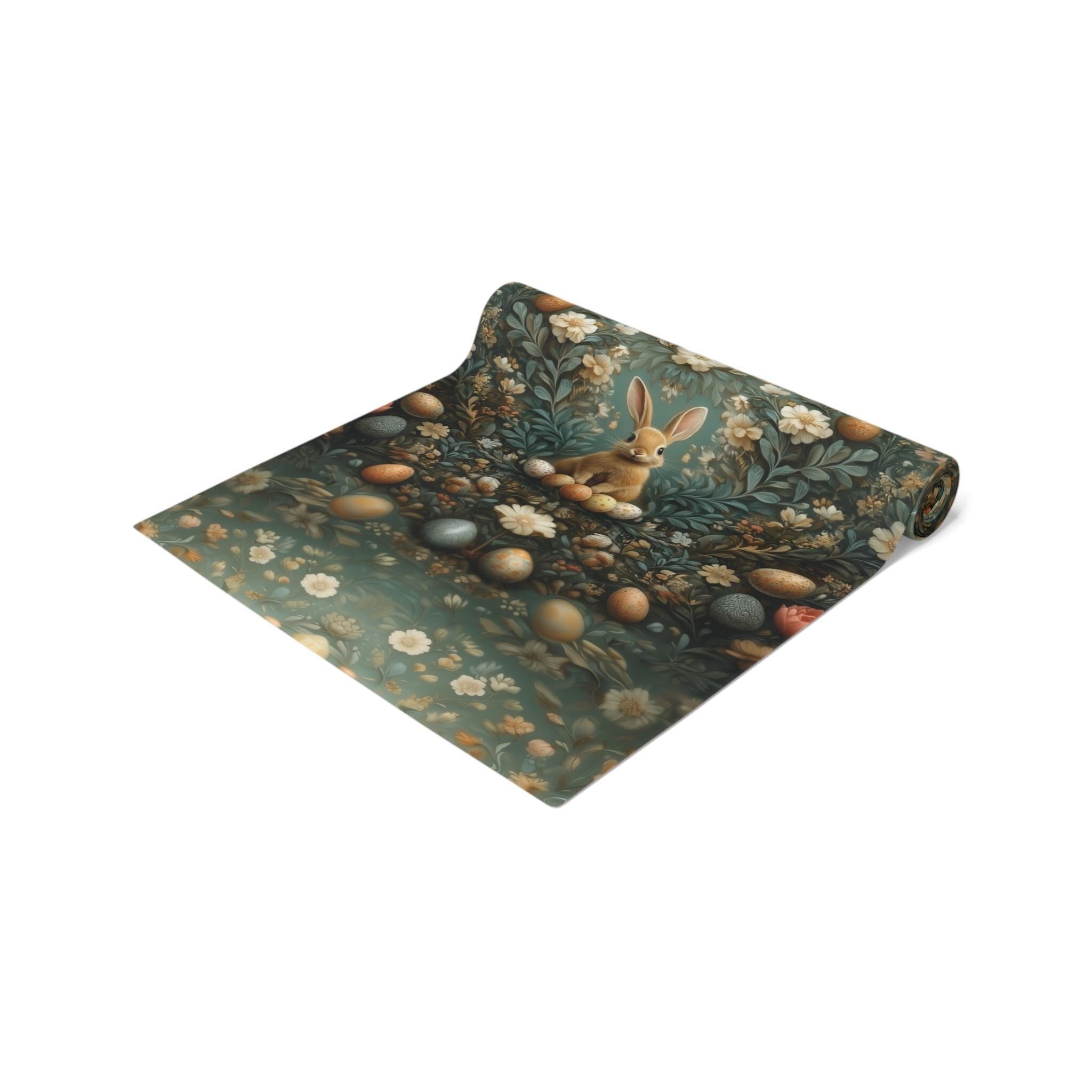 Easter Table Runner: William Morris Inspired Vintage Style Green Floral