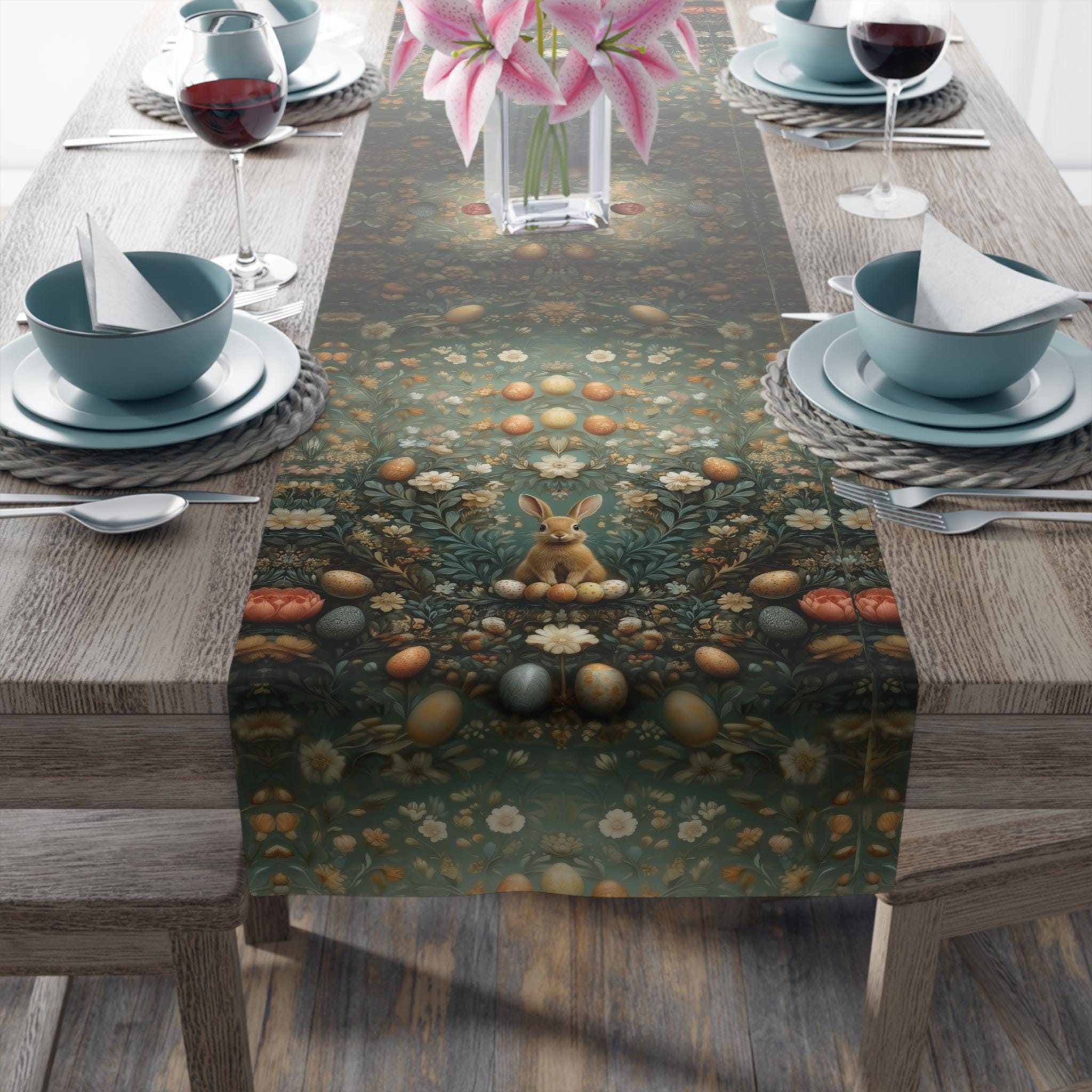 Easter Table Runner: William Morris Inspired Vintage Style Green Floral